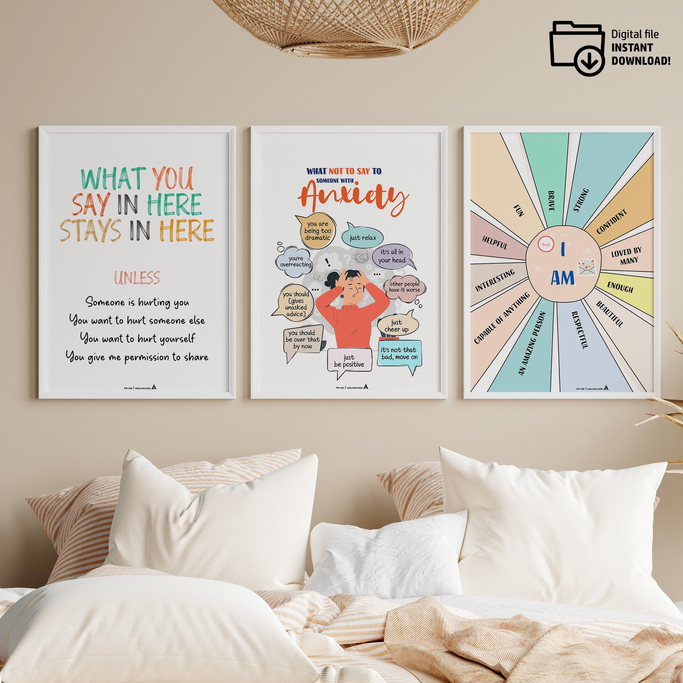 Aislling Design — Anxiety Poster set of 6, counselor sign bundle counseling poster bundle gift for therapis... | Mindfulness printable