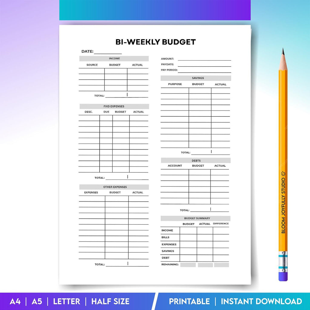 Bills Tracker — Biweekly Budget Planner PRINTABLE, Paycheck Budget Template, Expense Tracker Worksheet, Ins... | Bloom Joyfully printable