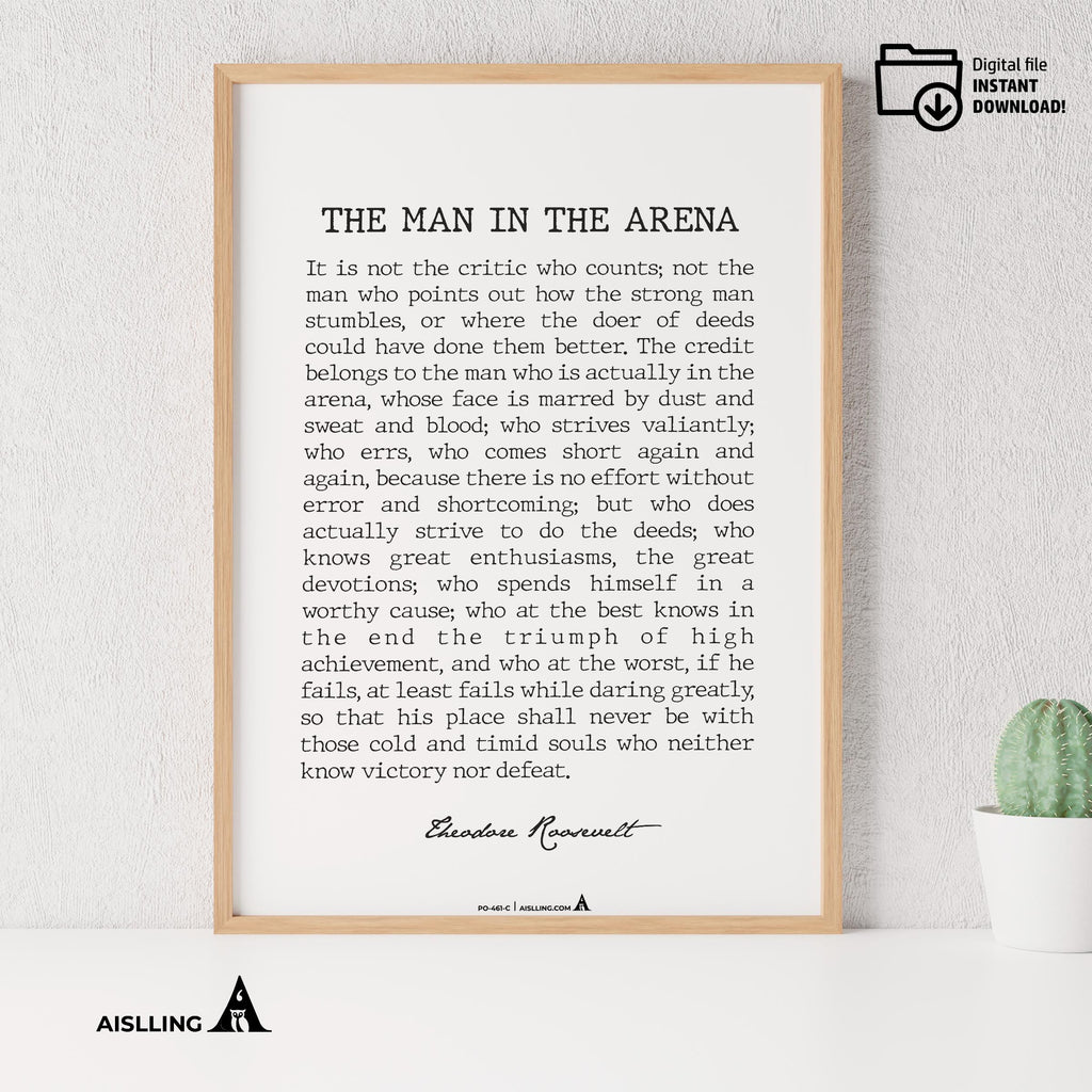 Daring Greatly — The Man In The Arena PRINTABLE, Inspirational QUOTE, Motivational POSTER, Office Wall, Man... | Aislling printable