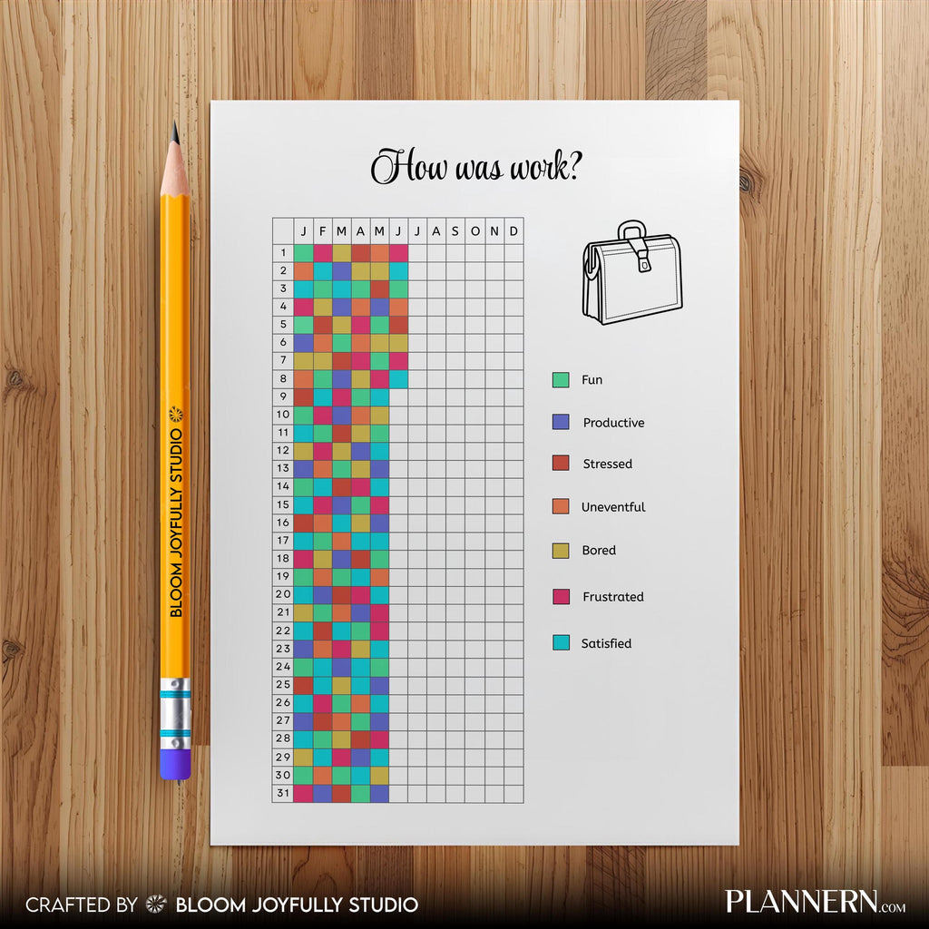 Daily Reflection — How Was Work Tracker PRINTABLE, Yearly Work Reflection Tracker, Mood Tracker, Feelings T... | Mindfulness printable