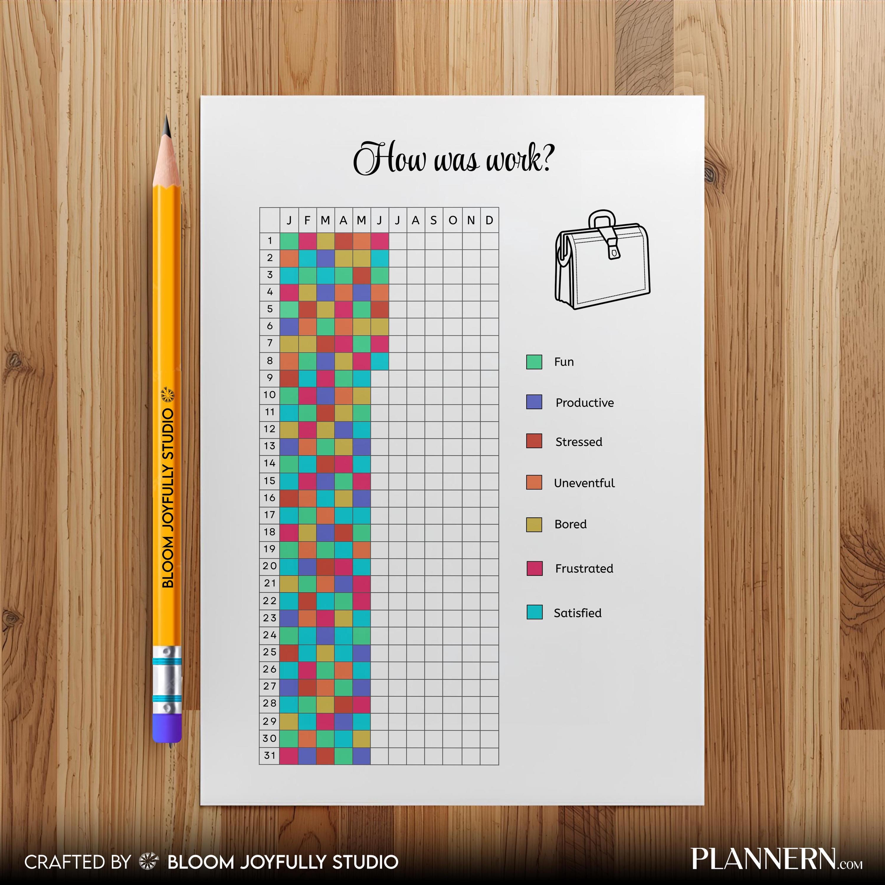 Daily Reflection — How Was Work Tracker PRINTABLE, Yearly Work Reflection Tracker, Mood Tracker, Feelings T... | Mindfulness printable