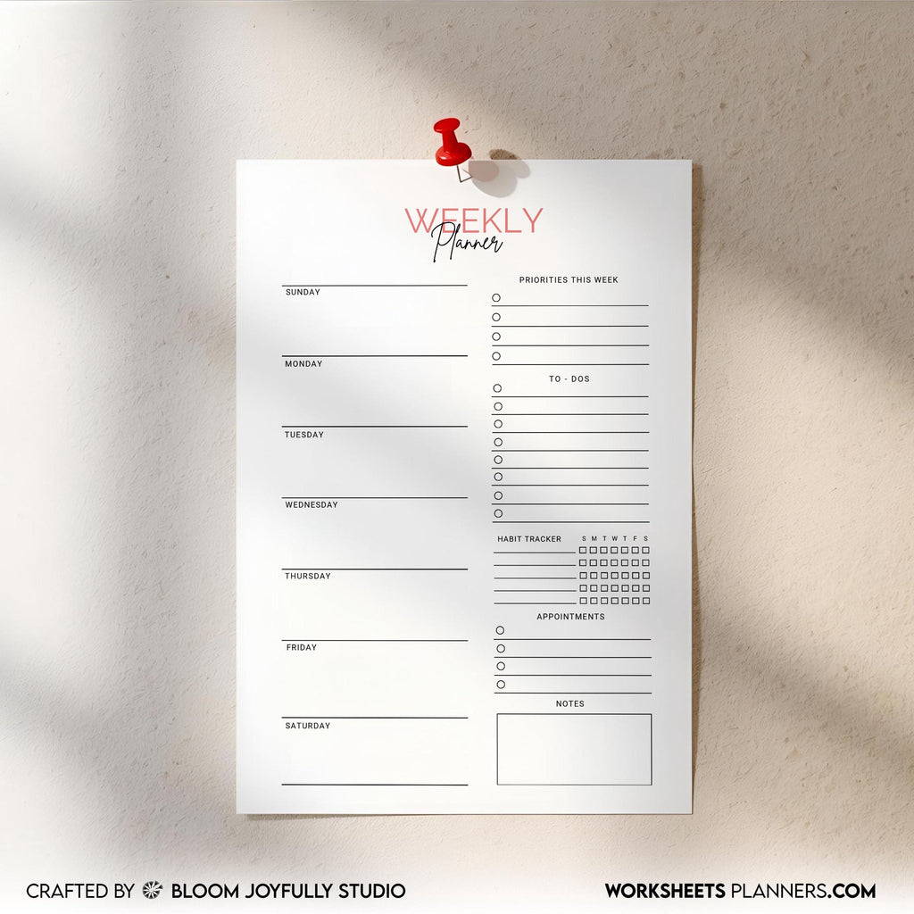 Digital Planner — Minimalist Weekly Planner PRINTABLE, Weekly To Do List, Weekly Habit Tracker, Weekly Goal... | Bloom Joyfully printable