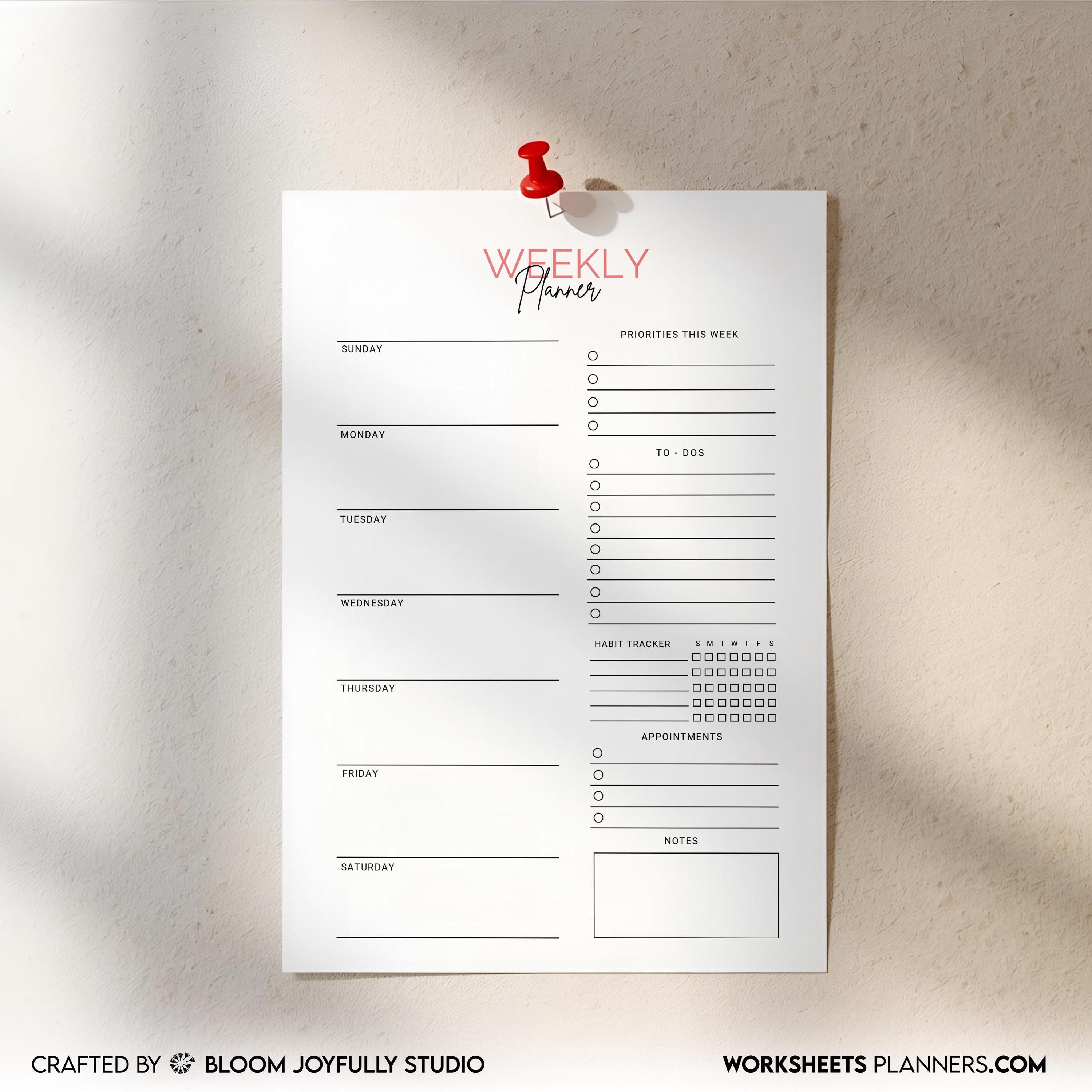Digital Planner — Minimalist Weekly Planner PRINTABLE, Weekly To Do List, Weekly Habit Tracker, Weekly Goal... | Bloom Joyfully printable
