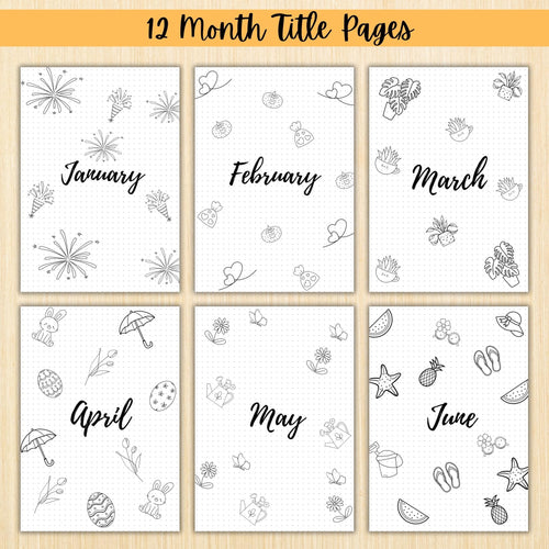 12 Month Cover Pages — 12 Month Printable Planner Cover Pages, Aesthetic Title Pages, PRINTABLE TITLE PAGE,... | Bloom Joyfully printable
