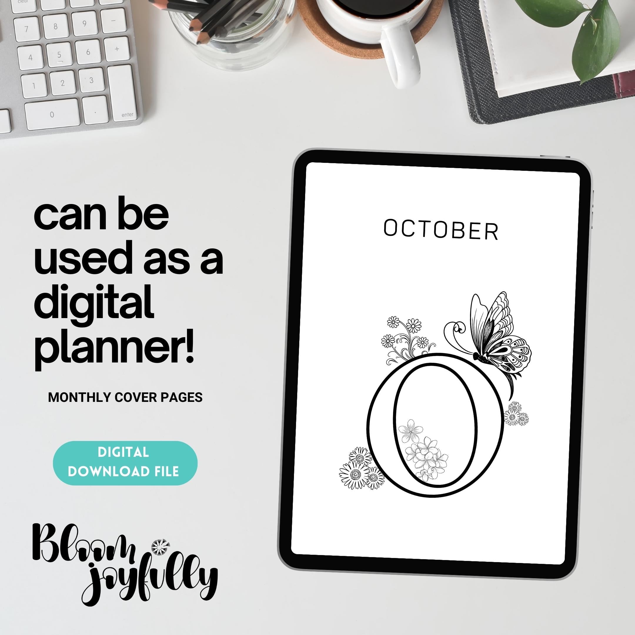 12 Month Cover Page — BOHO MONTHLY Cover Pages Template, Printable Fun Colour in Planner Binder Inserts Ins... | Bloom Joyfully printable