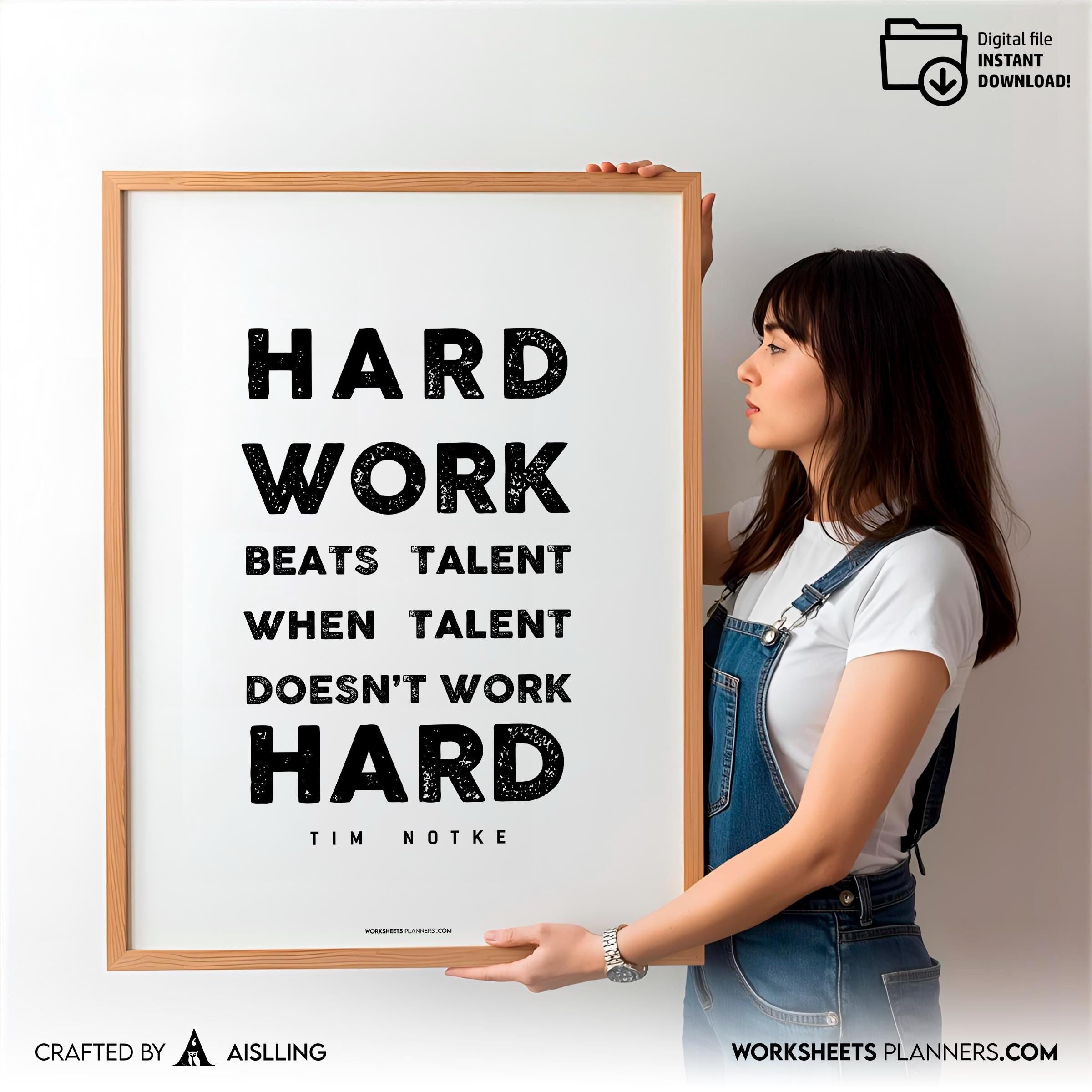 Aislling — Hard work beats Quotes, NBA Sports, Printable NBA Poster, Teenager kid basketball gift, NBA post... | Aislling printable