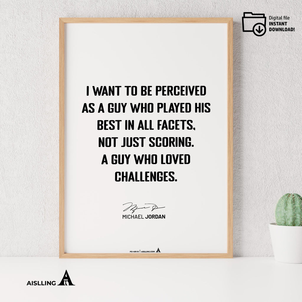 Athlete Quote — Michael Jordan Quote Wall Art Printable – "I Want to Be Perceived" – Motivational Basketbal... | Aislling printable