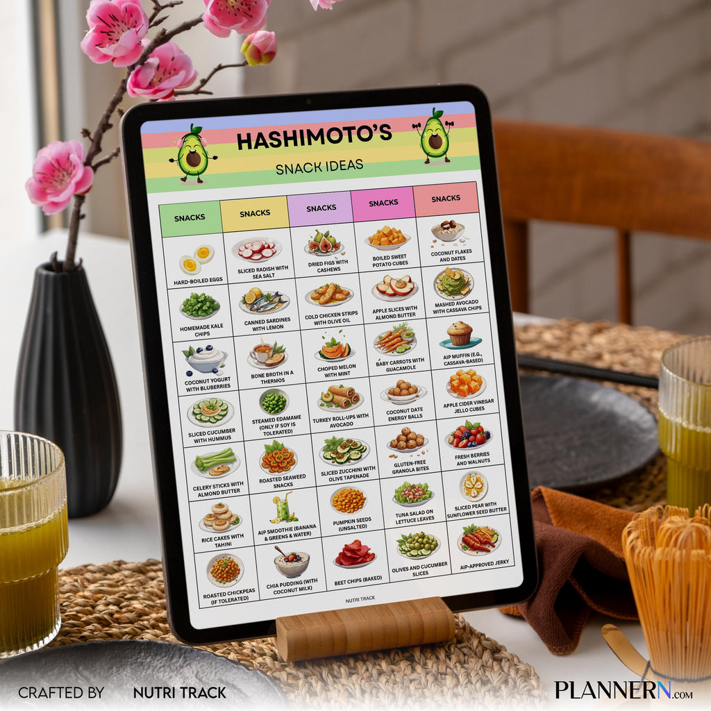Food List — Hashimoto's Snack Ideas Printable, Thyroid Friendly Snacks, AIP Diet Printable PDF for Grocery ... | Nutri Track printable