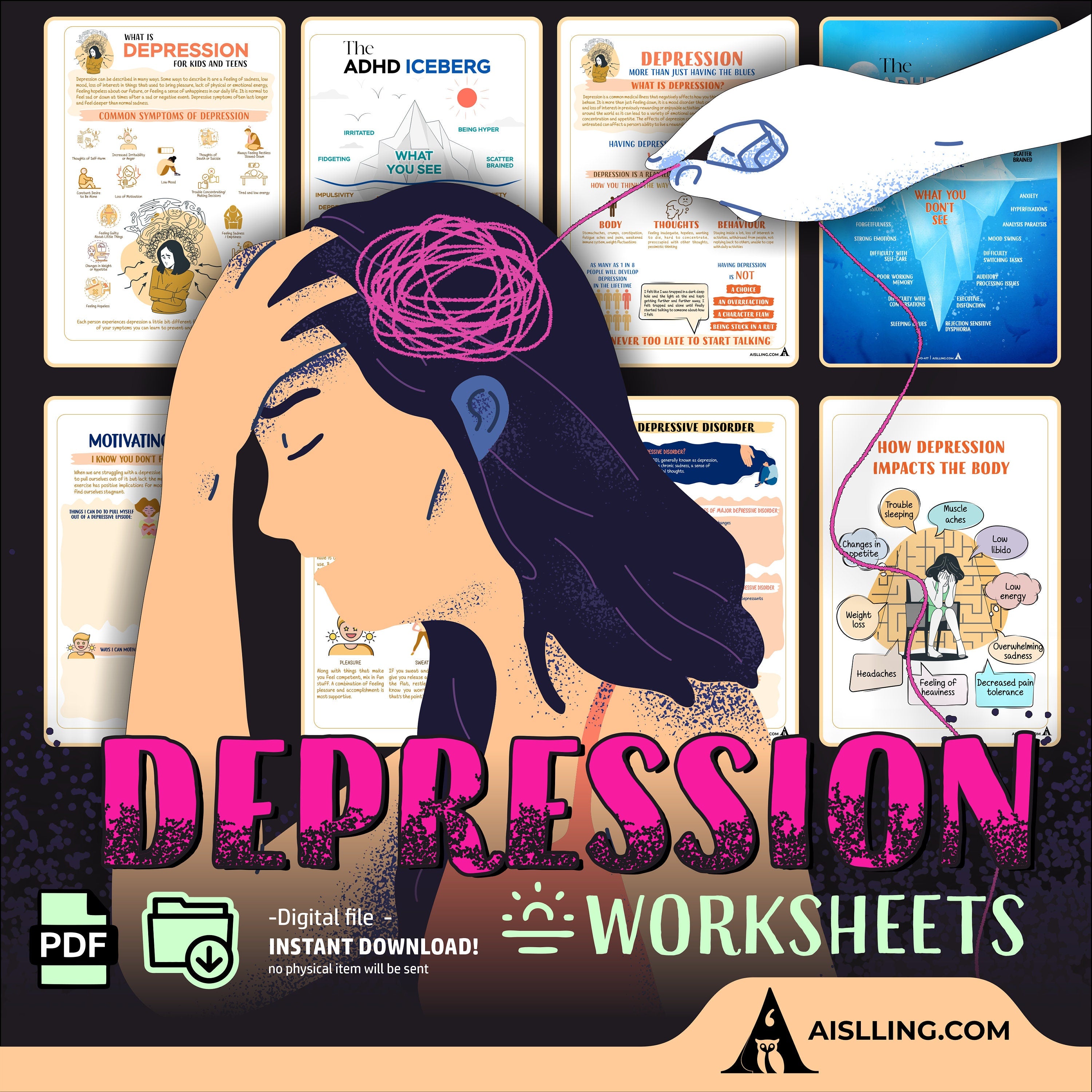 Acceptance And — The depression spiral worksheets, therapy worksheets, positive mindset, self, esteem works... | Mindfulness printable