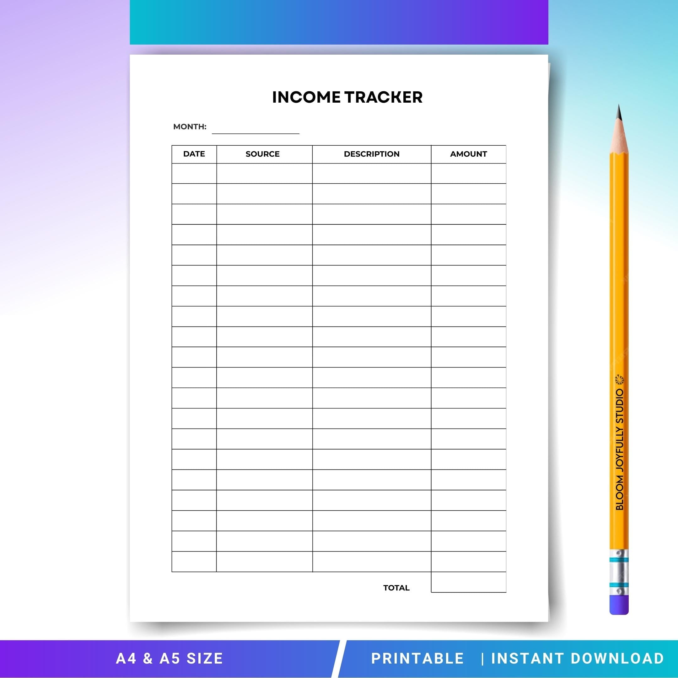 Budget Planner — Income Tracker PRINTABLE, Monthly Income Log and Finance Planner, Financial Tracker, Month... | Bloom Joyfully printable