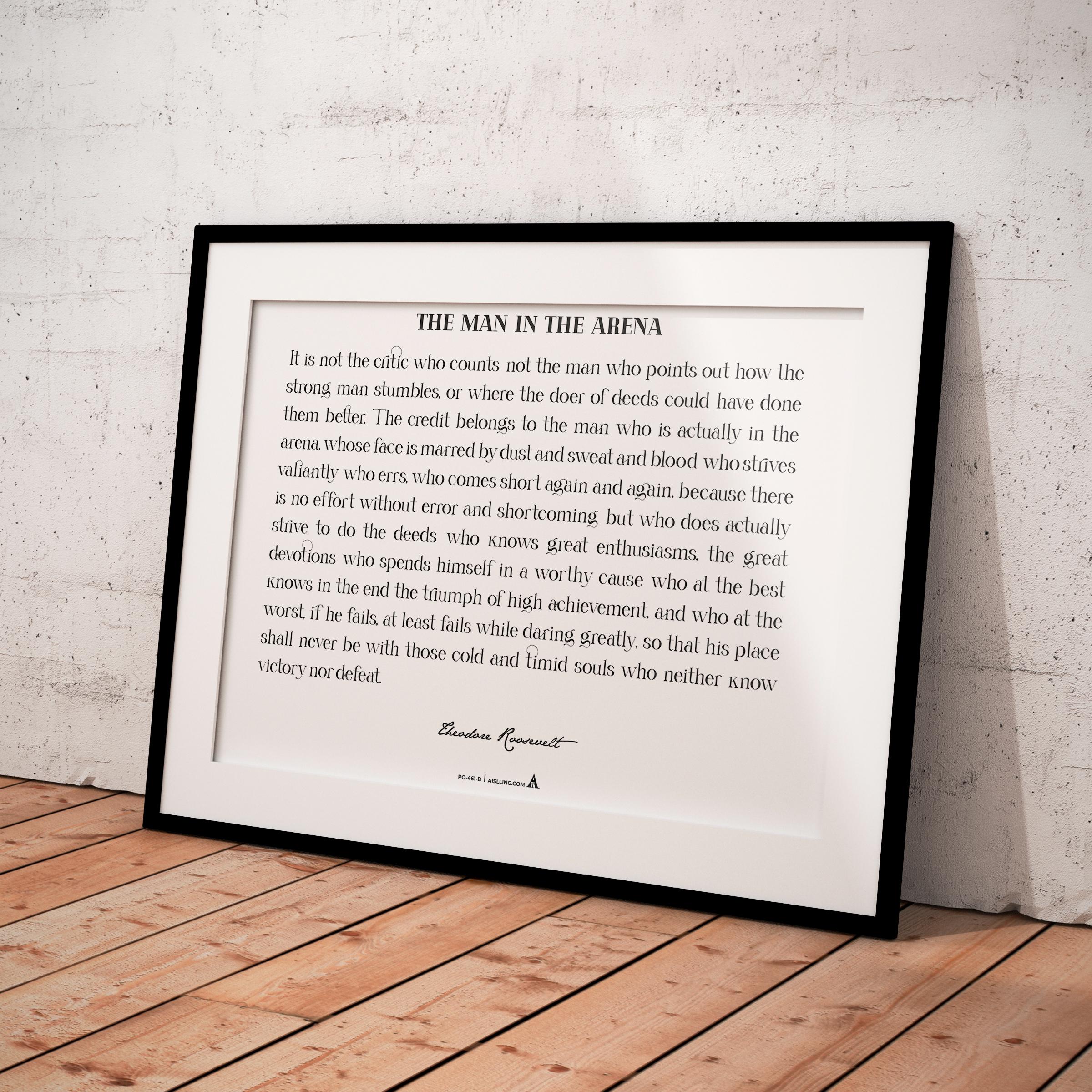 Black And White — The Man In The Arena Quote, Printable Wall Art, Theodore Roosevelt Daring Greatly Inspira... | Aislling printable