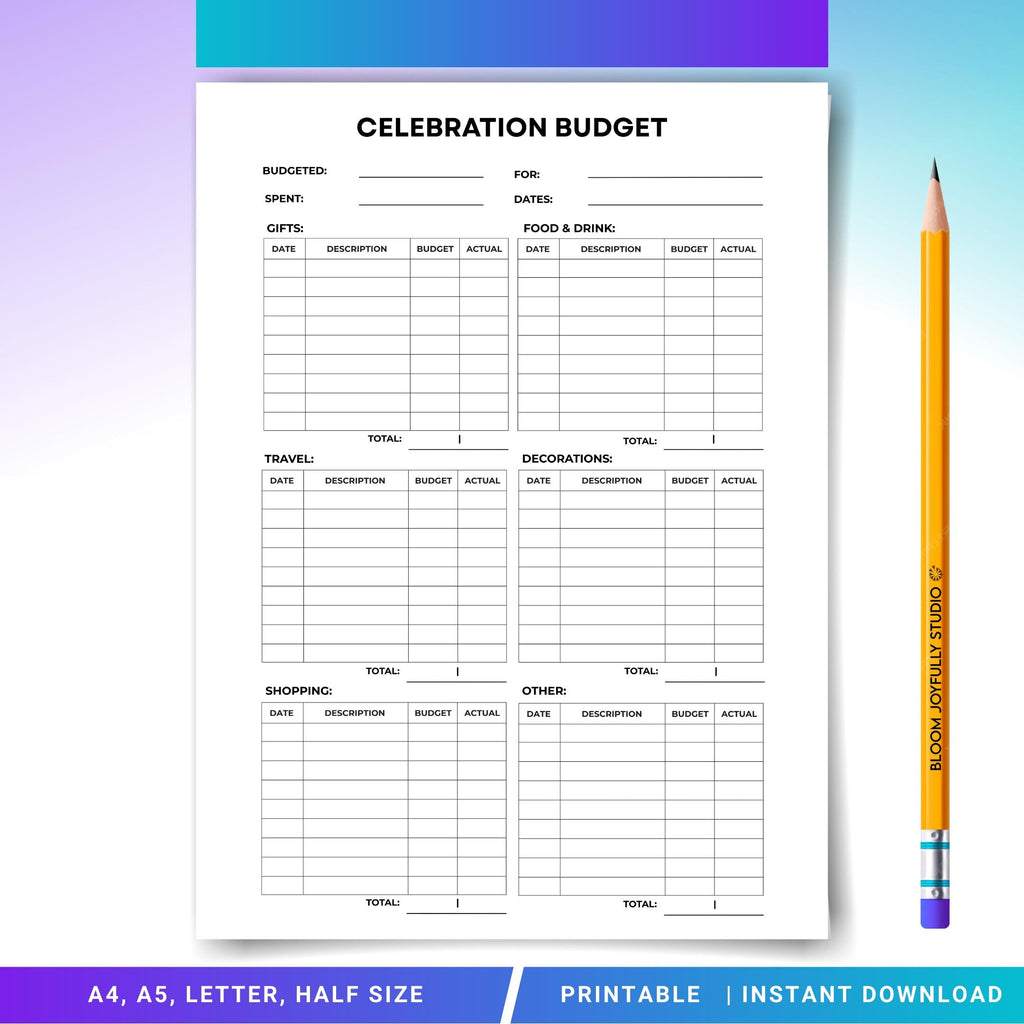 Birthday Budget — Celebration Budget Tracker PRINTABLE, Party & Event Expense Planner, Festival Budget Shee... | Bloom Joyfully printable