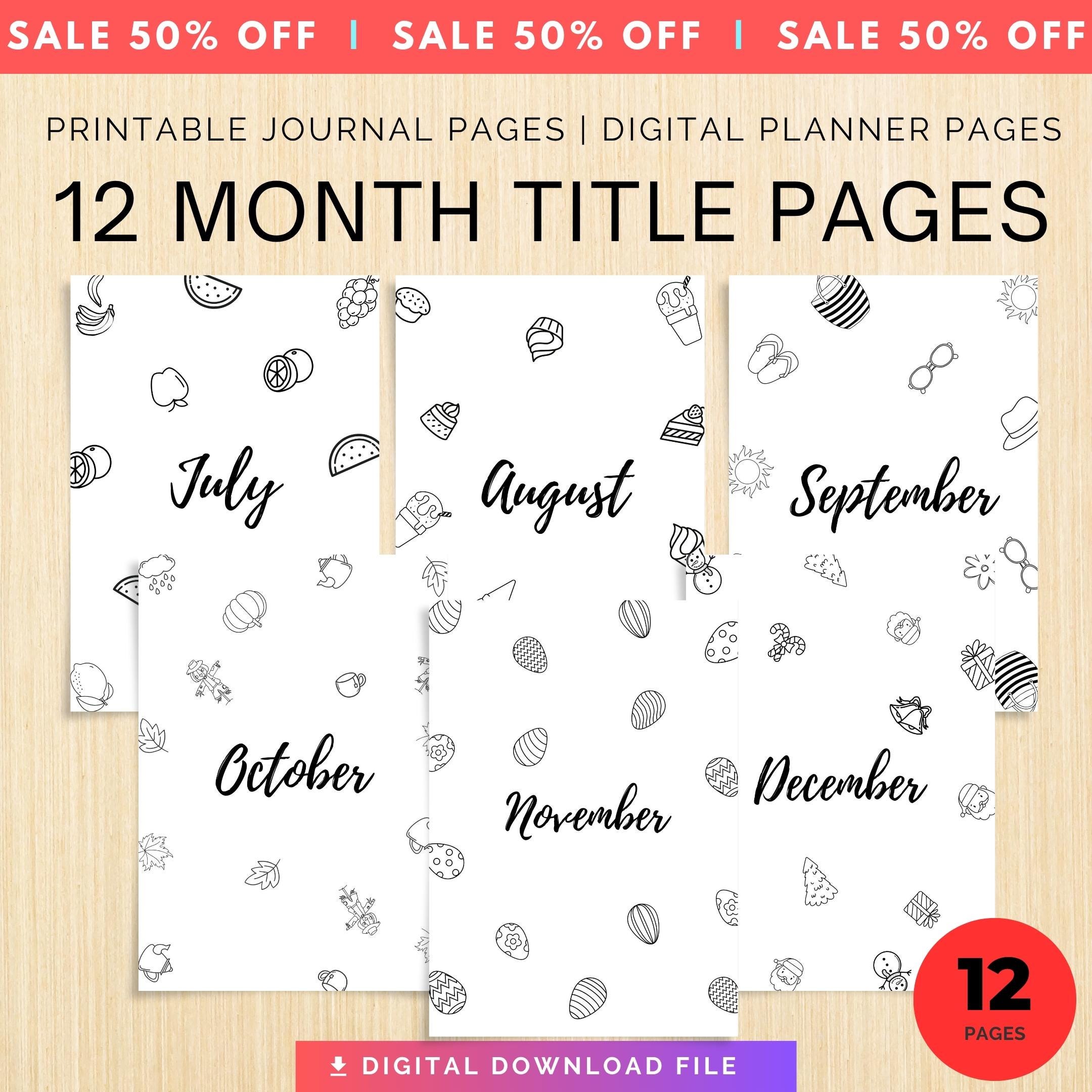 Bullet Journal — 12 Month Title Pages, Printable journal page, PRINTABLE TITLE PAGE, Printable Planner, Cov... | Bloom Joyfully printable