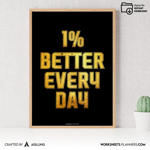 1% Better Every Day Motivation Printable, Mindset Growth Poster, Clean Modern Quote Art, Productivity Digit... | Aislling printable