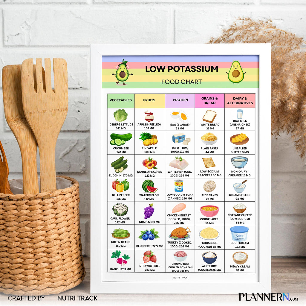 Food Chart Pdf — Low Potassium Food Chart Printable, Kidney Friendly Food List, Renal Diet Guide, Low Potas... | Nutri Track printable