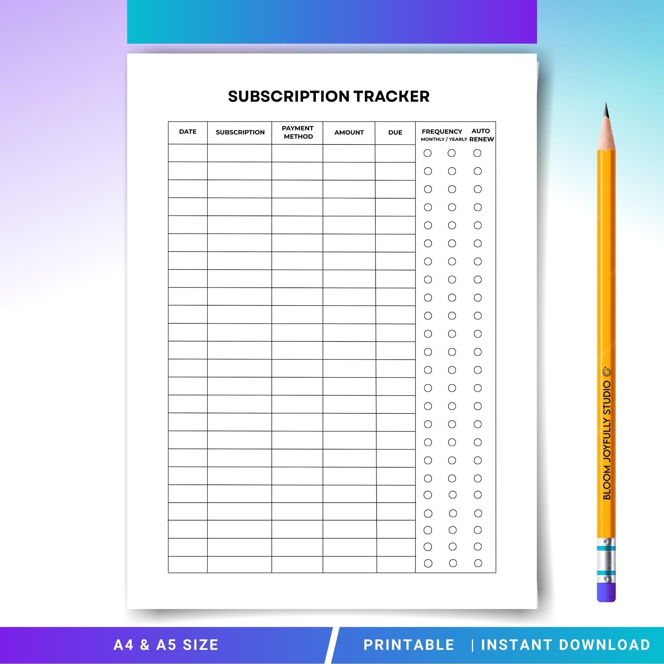 Bills Tracker — Subscription Tracker Printable, Monthly Bills & Subscriptions Log, Minimal Finance Planner,... | Bloom Joyfully printable
