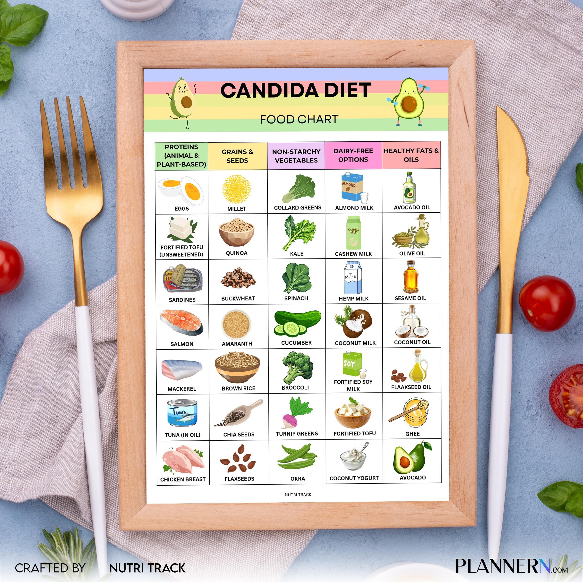 Candida Diet Food Chart Printable, Candida Friendly Foods List, Gut Health Nutrition Guide, Anti, Yeast Die... | Nutri Track printable