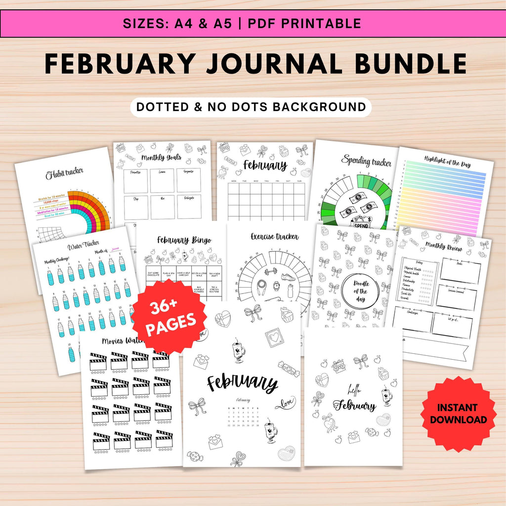 Budget Tracker — February Journal Bundle, Printable Planner, February Planner, Habit Tracker Coloring Pages... | Mindfulness printable