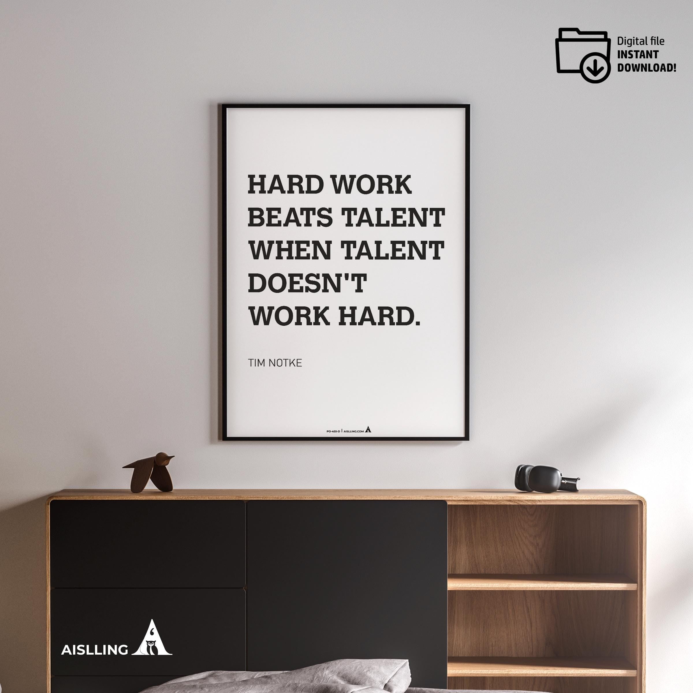 Aislling — Motivational Wall Art Home, Office, or Sports Room, Sports Art Tim Notke Quote "Hard Work Beats ... | Aislling printable