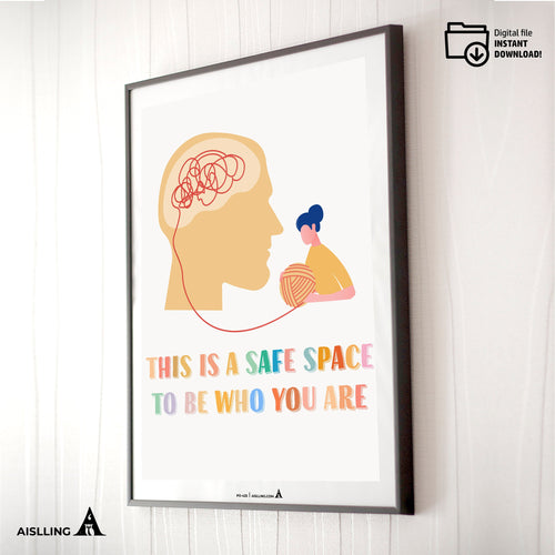 Adhd Worksheets — Safe Space To Be Who You Are Poster Therapy Office Decor Psychologist Wall Print Inclusiv... | Mindfulness printable