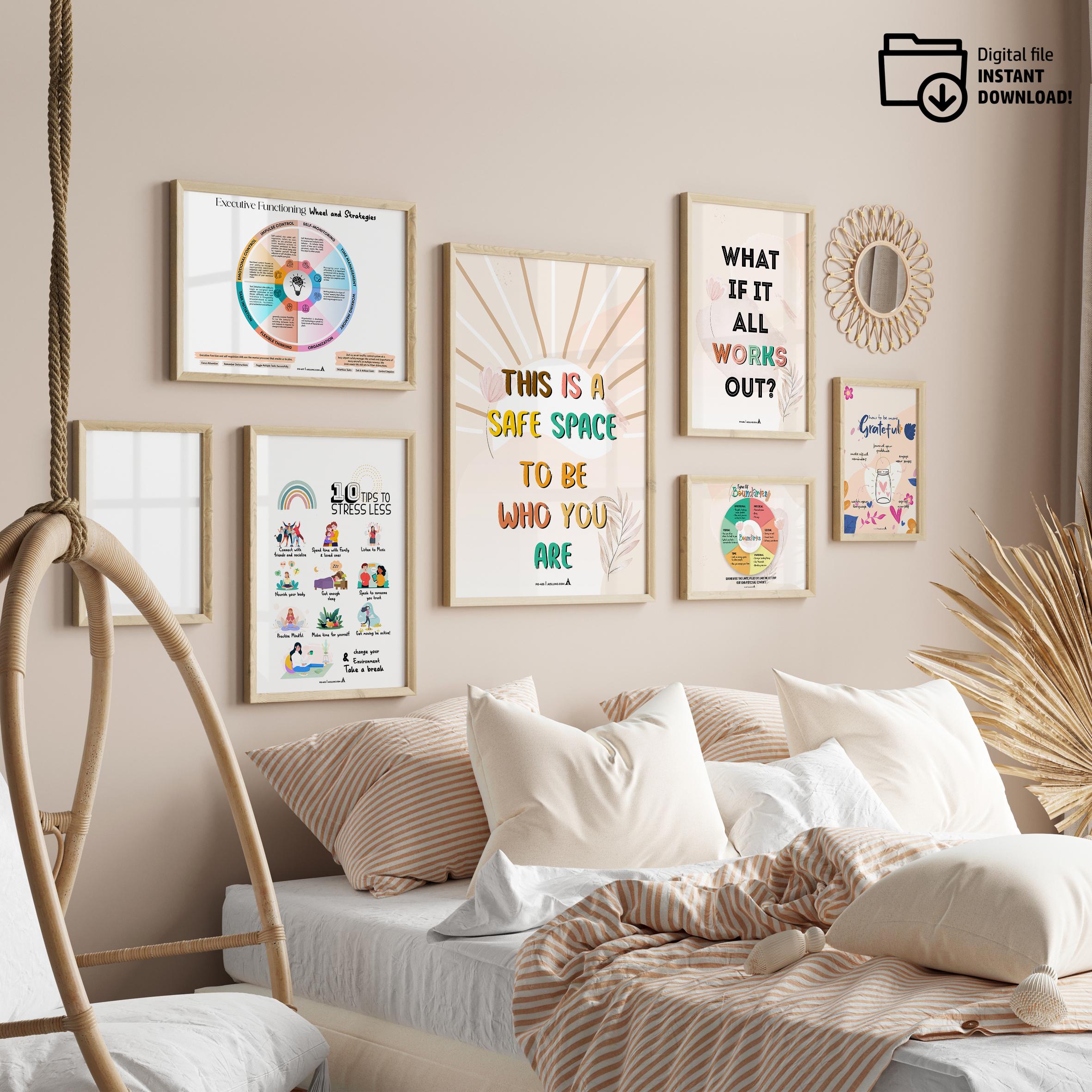 Adhd Worksheets — Set of 6 Prints, Therapist Office Decor Posters Mental Health Art Print Bundle (Digital D... | Mindfulness printable
