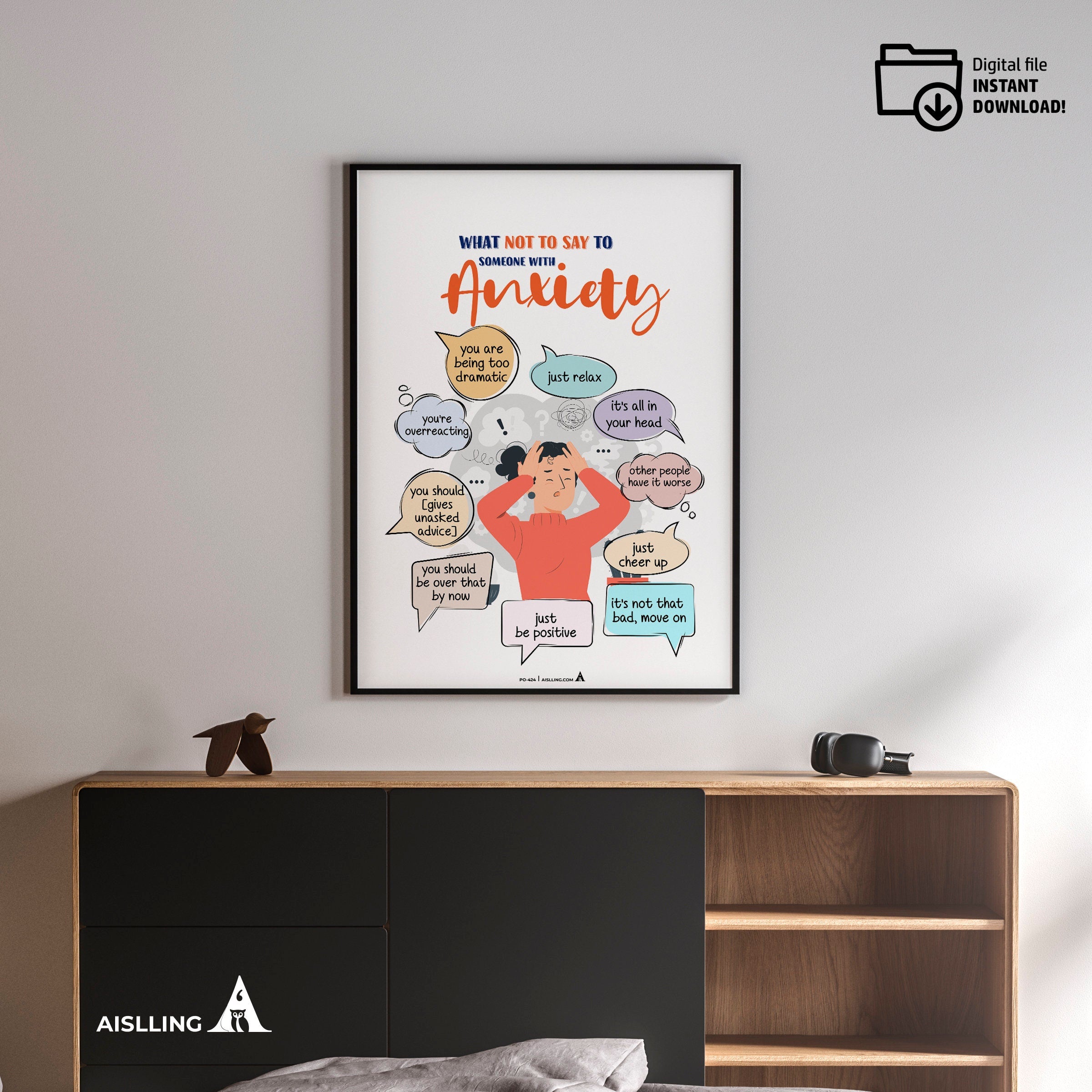 Aisling — Anxiety Poster, Counselor Office Decor, Mental Health Sign, Therapy Tools, School Counselor, Digi... | Mindfulness printable
