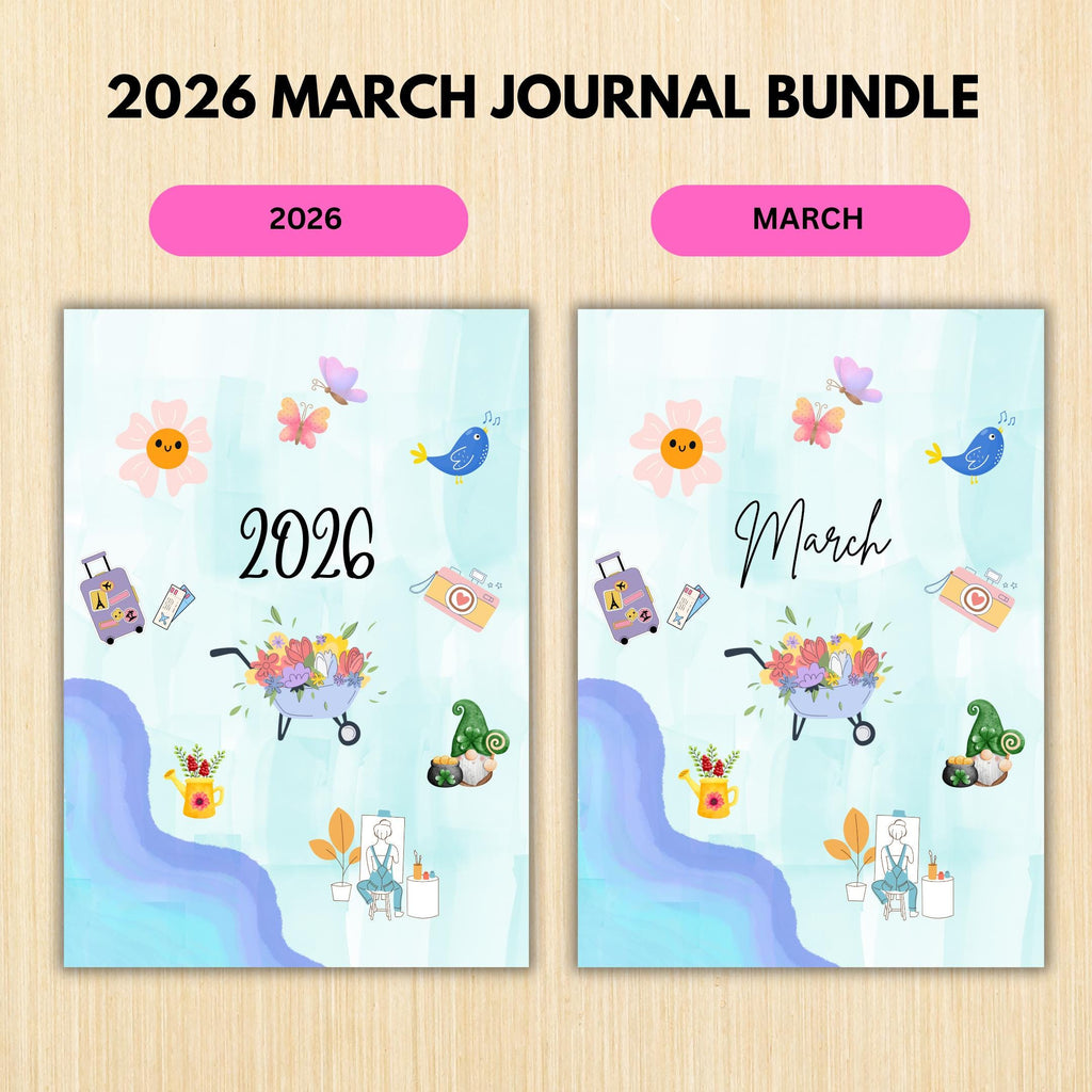 Digital Planner — MARCH Planner Bundle, Habit Tracker, Spring Planner, Mental Health, Gratitude, Mood Track... | Mindfulness printable