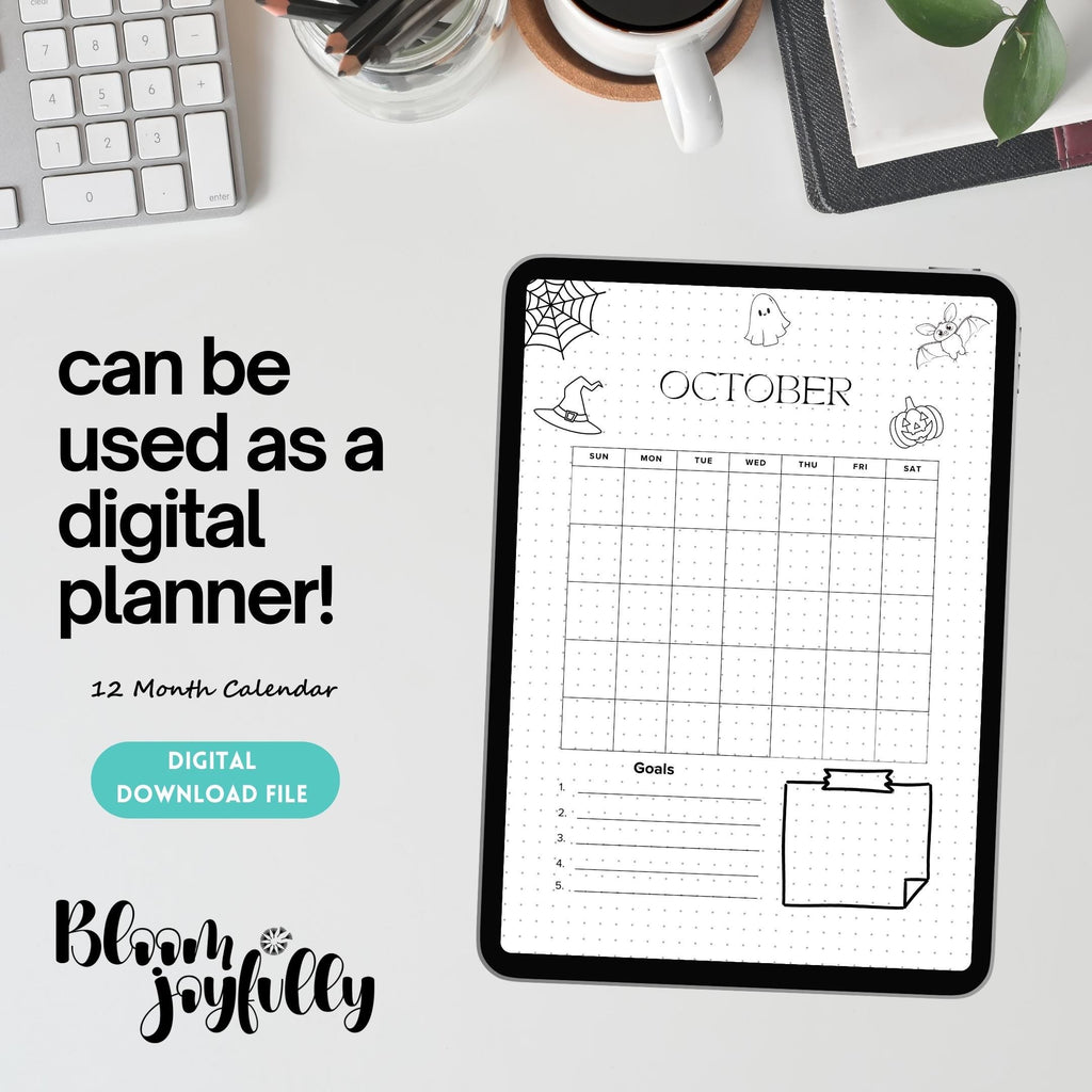 PRINTABLE 12 Month Calendar, Monthly Planner, Journal Calendar, PRINTABLE CALENDAR, Printable Digital Calen... | Bloom Joyfully printable