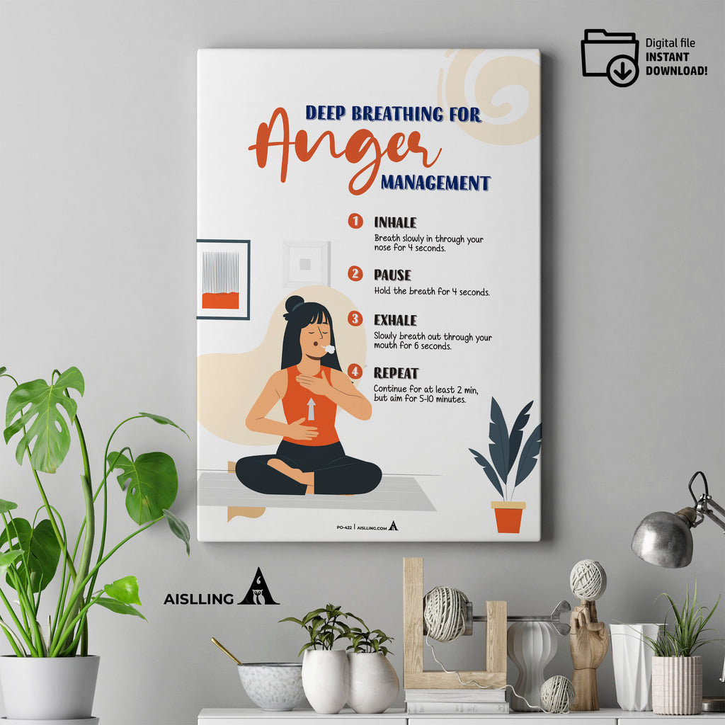 Aislling — Deep Breathing Anger Management Poster, Happiness Chemicals, Therapy Decor, Anxiety Relief, Well... | Mindfulness printable