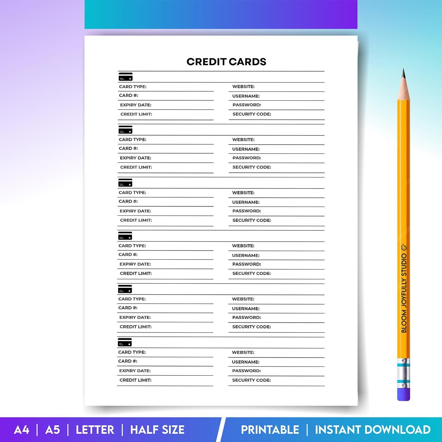 Budget Planner — Credit Card Information Tracker PRINTABLE, Card Details and Payment Log, Finance Planner, ... | Bloom Joyfully printable