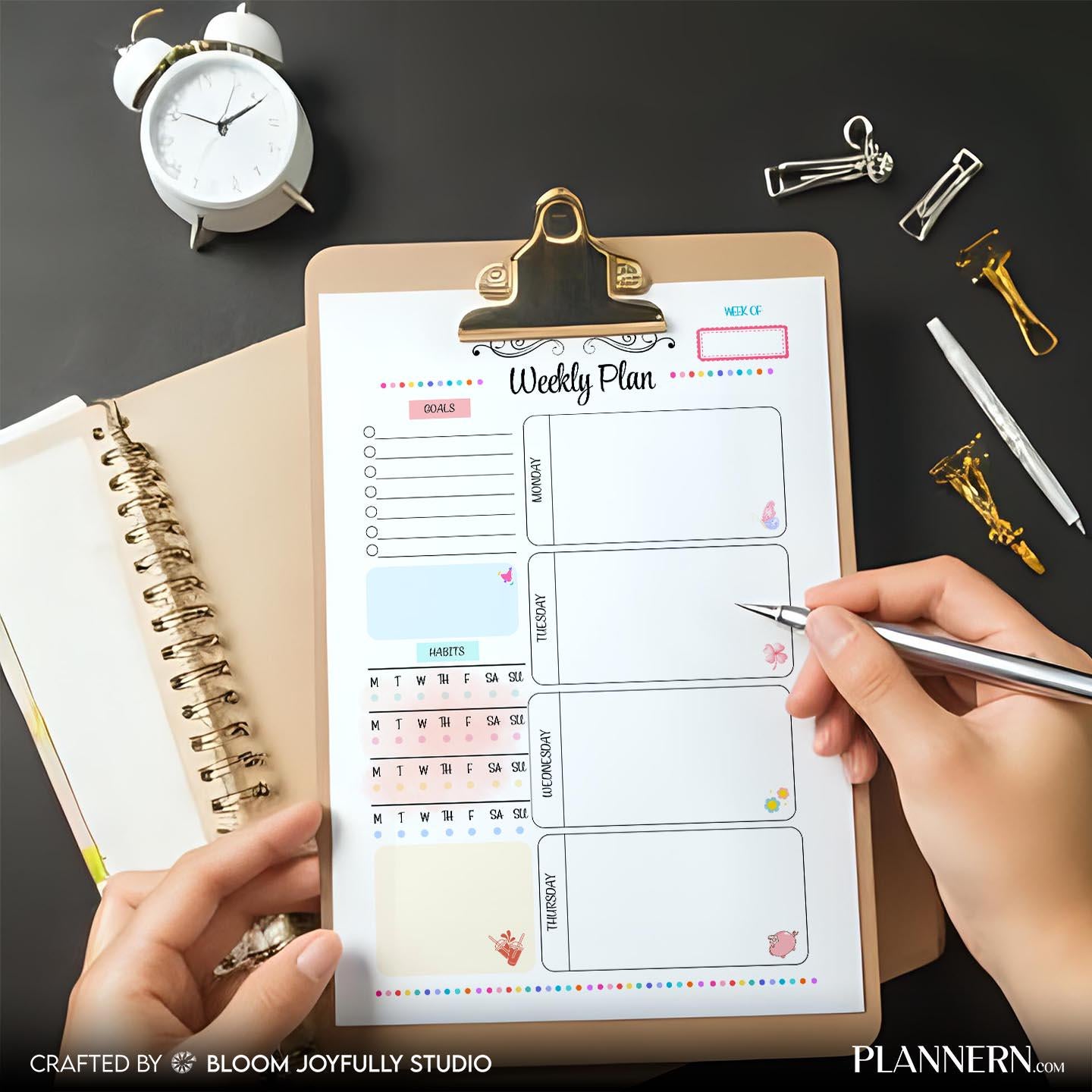 Digital Planner — Weekly Planner Tracker Printable, Weekly Planner, Goal Setting Worksheet, Productivity Pl... | Bloom Joyfully printable