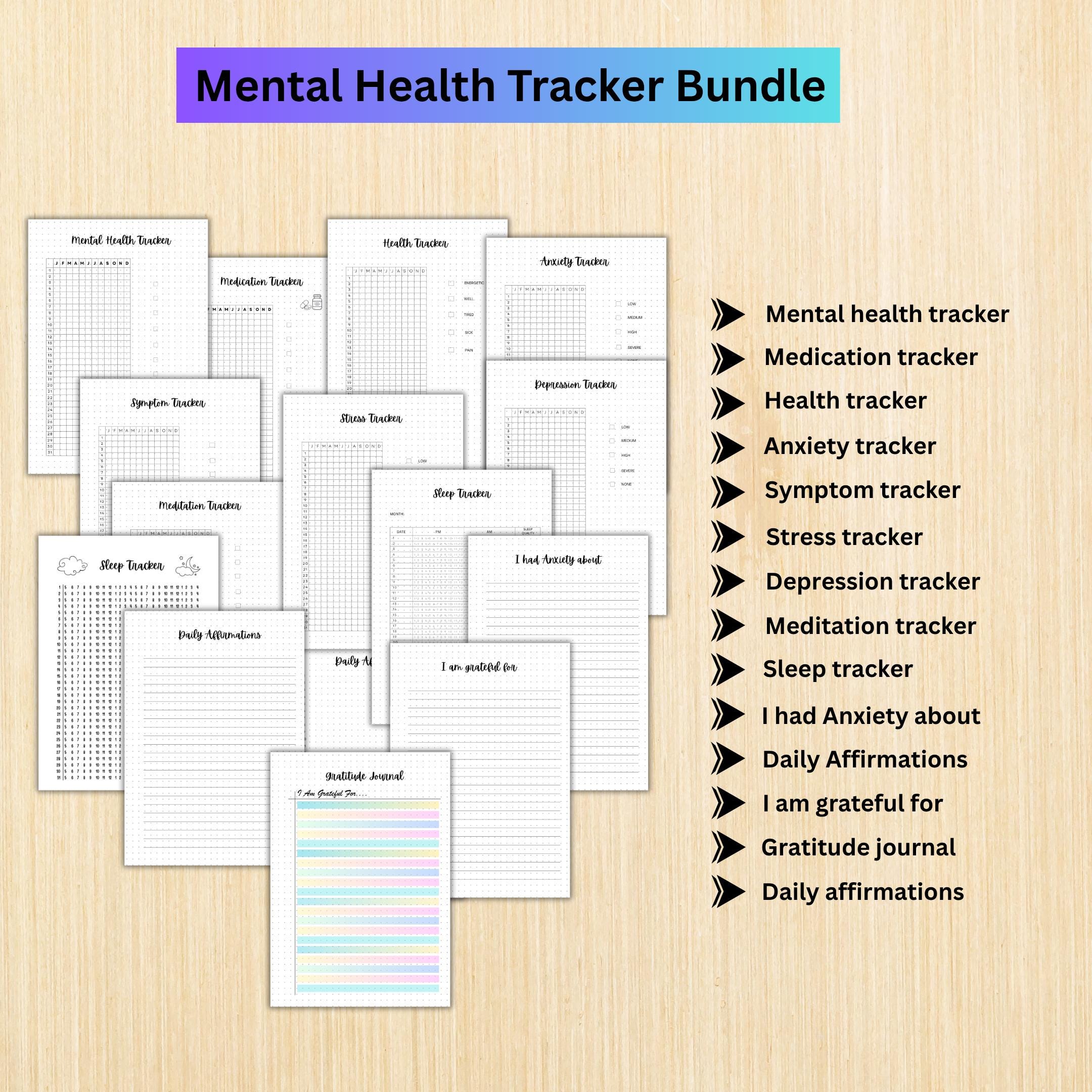 Anxiety Tracker — MENTAL HEALTH TRACKER Bundle, Digital Planner Pages, Printable Planner, A4 & A5 Size | Mindfulness printable