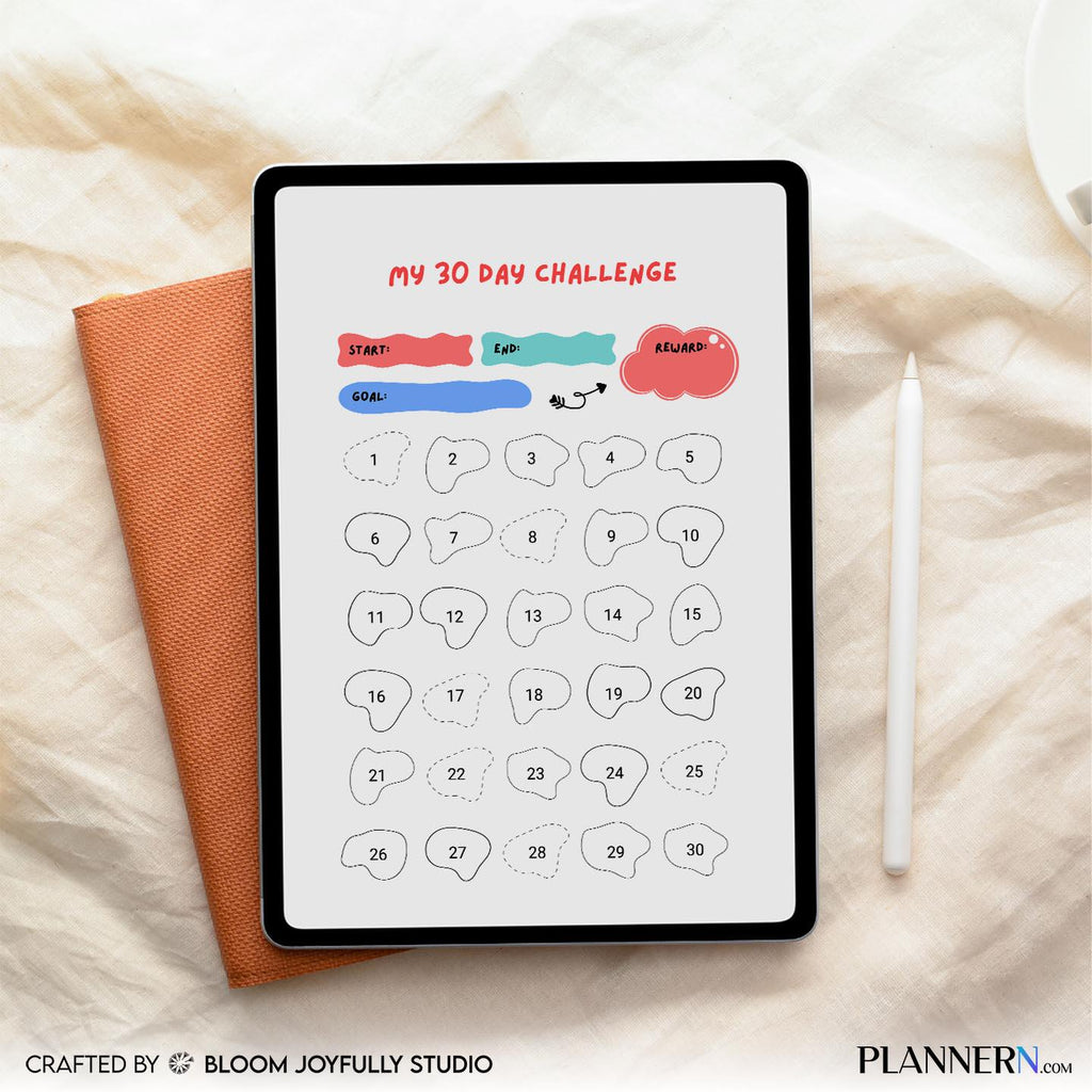 30 Day Challenge PRINTABLE, Daily Goal Tracker, Self Improvement Planner, A4, A5, Letter, Half size, Instan... | Bloom Joyfully printable