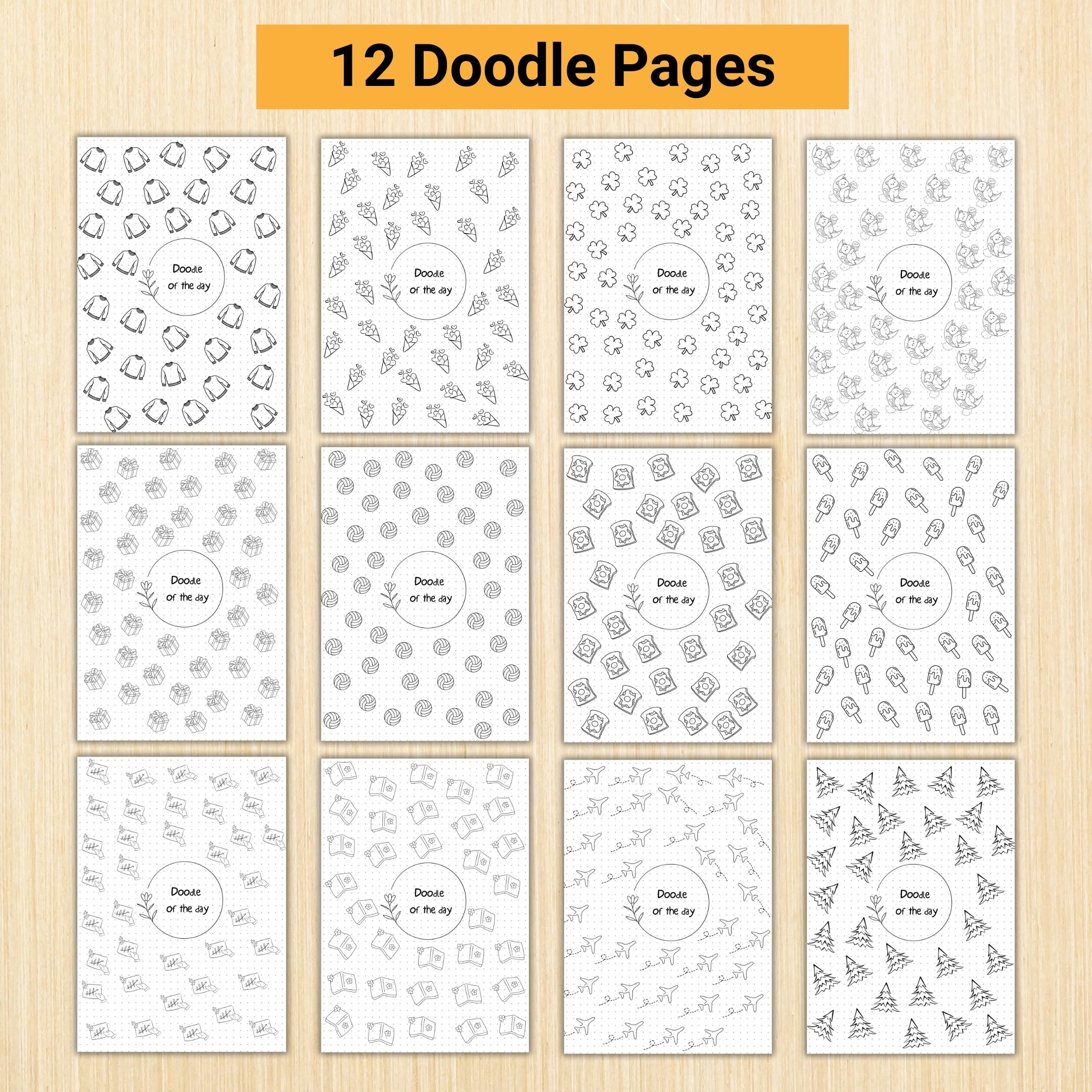 365 Days Drawing — DOODLE of the Day Bundle, Daily Doodle Journal, Creative Doodle of the Day, PRINTABLE Jo... | Mindfulness printable