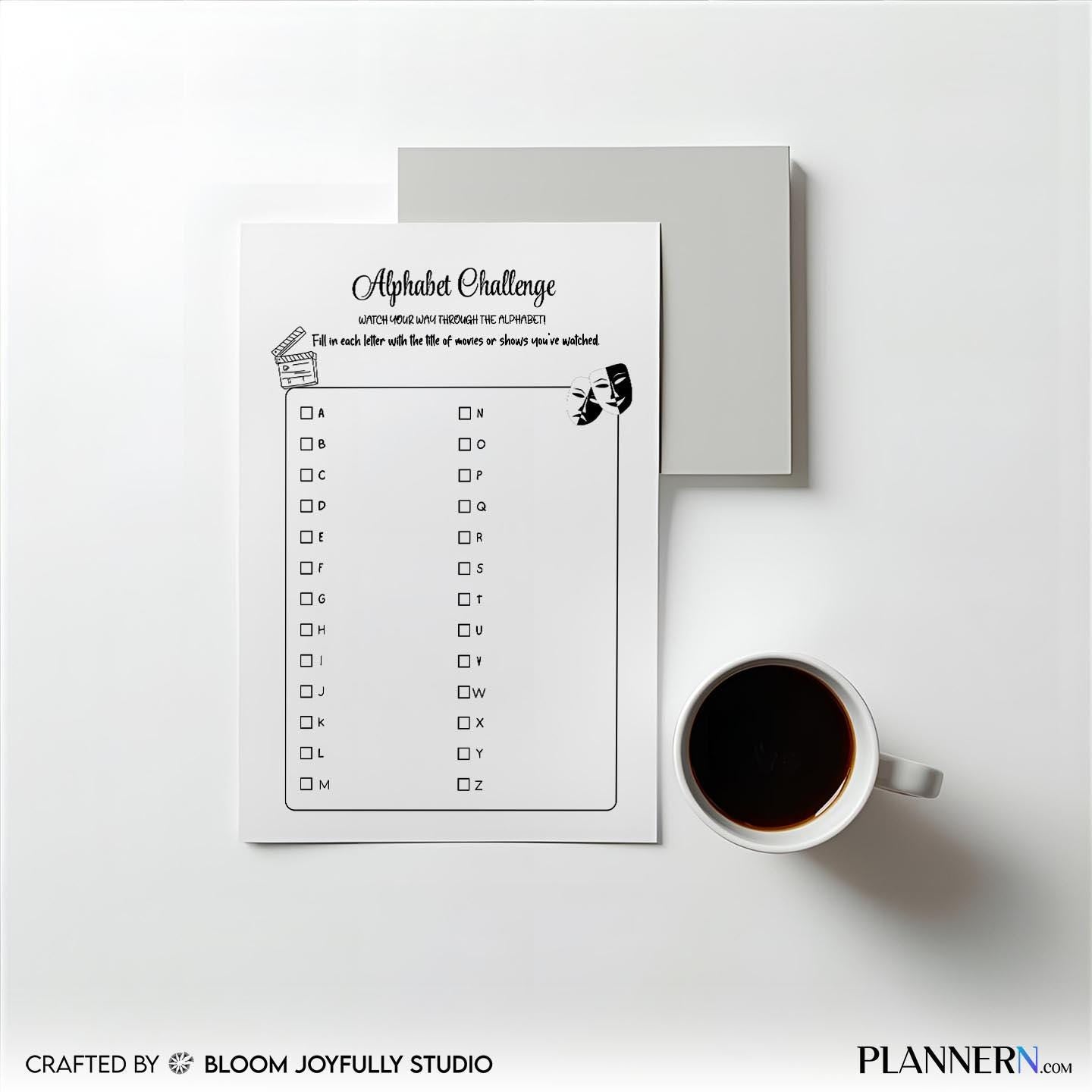 A To Z Movie List — Alphabet Movie Challenge PRINTABLE, A–Z Movie List, Film Bucket List, Movie Night Plann... | Bloom Joyfully printable