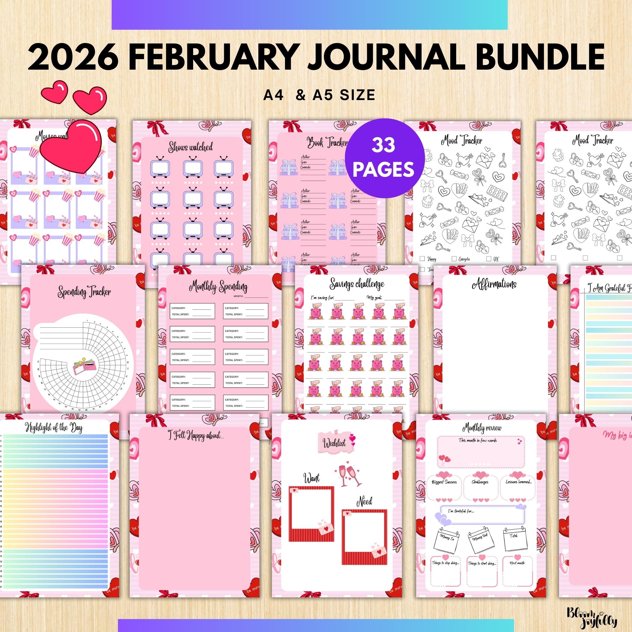 Aesthetic Planner — FEBRUARY Self, Love Bundle, Daily Reflection, Mental Health, Gratitude, Mood Tracker, A... | Mindfulness printable