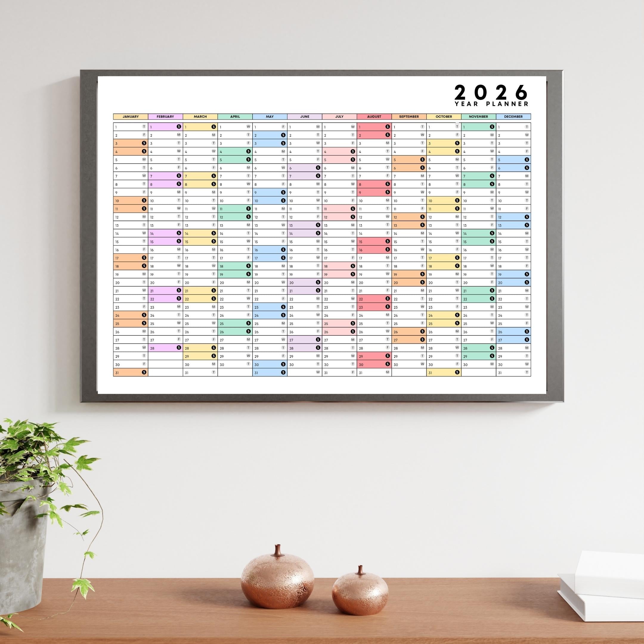 2026 Planner — 2026 PRINTABLE Wall Calendar, Dated Calendar, PDF, Different Sizes Available, Plan Your Day ... | Bloom Joyfully printable