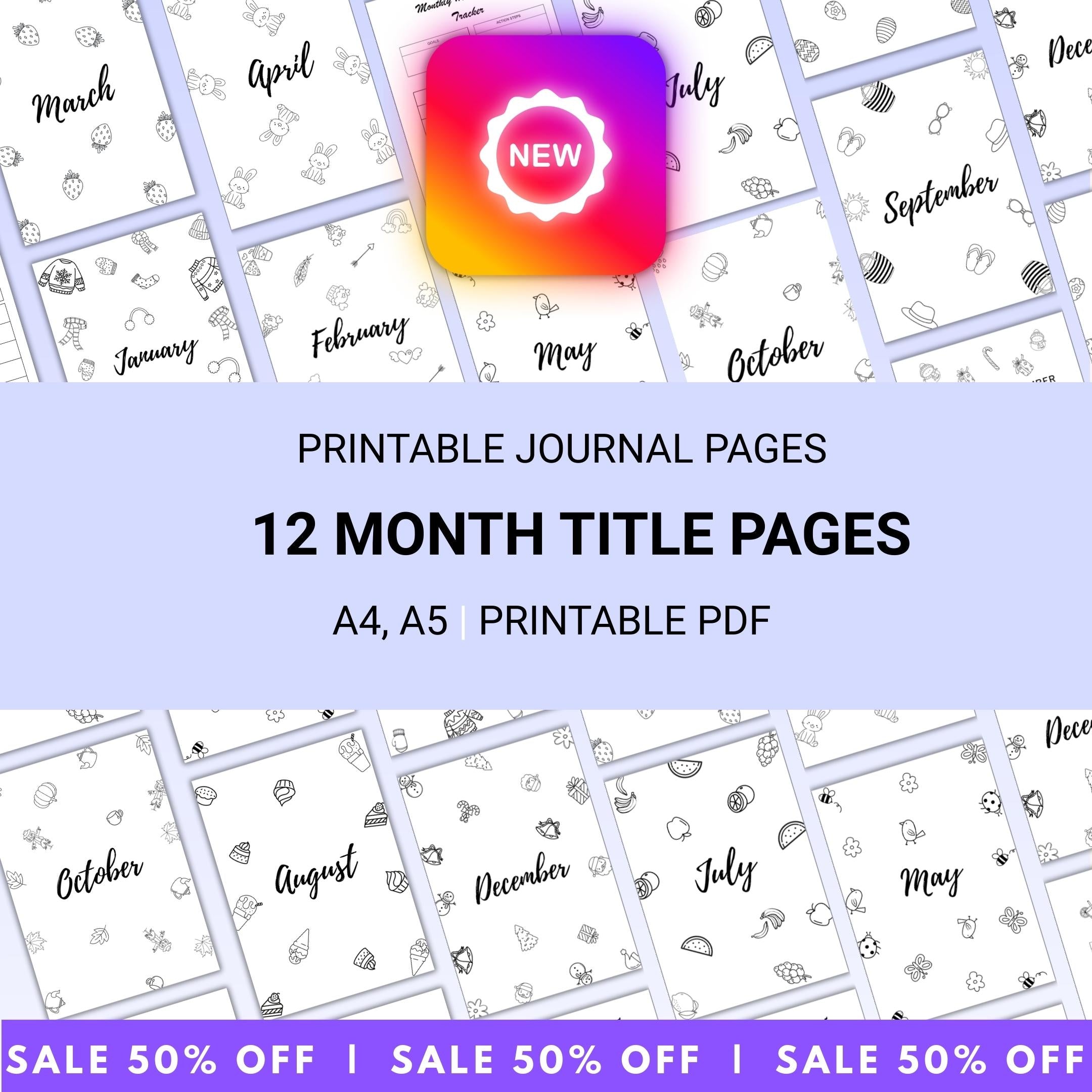 Bullet Journal — 12 Month Title Pages, Printable journal page, PRINTABLE TITLE PAGE, Printable Planner, Cov... | Bloom Joyfully printable