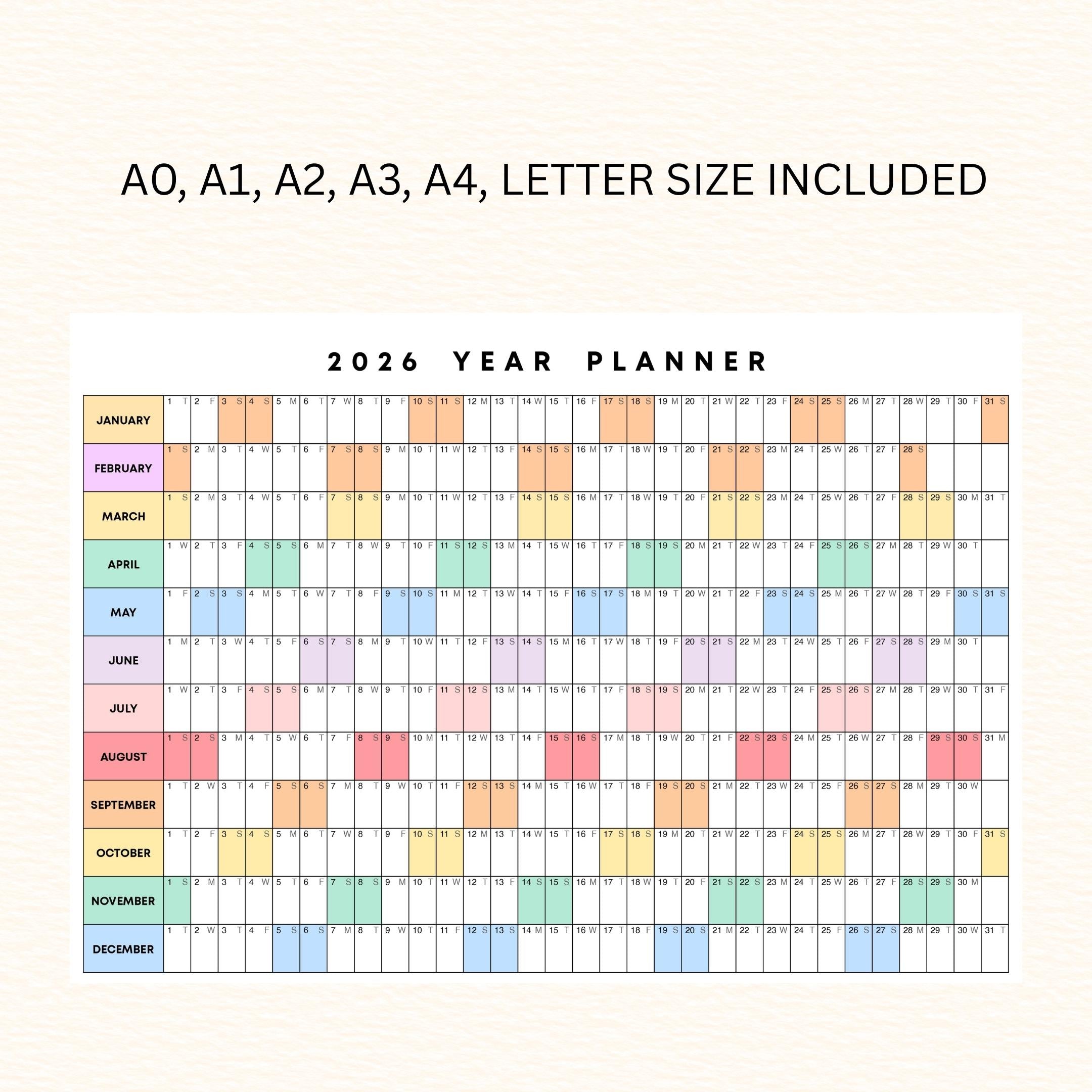 2026 Planner — 2026 PRINTABLE Wall Calendar, Dated Calendar, PDF, Different Sizes Available, Plan Your Day ... | Bloom Joyfully printable
