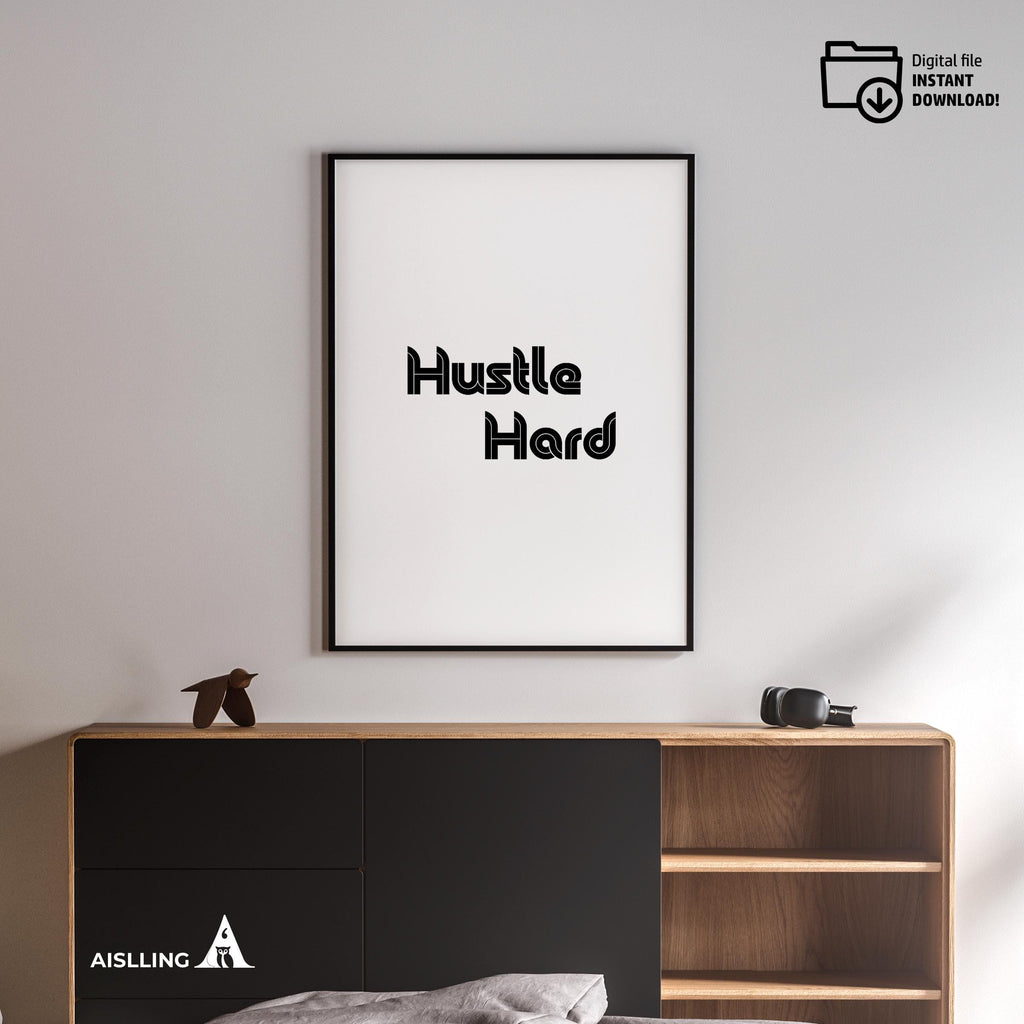 Boho Typography Wall — Hustle Hard Printable Wall Art, Motivational Quote Poster, Pastel Affirmation Print,... | Mindfulness printable