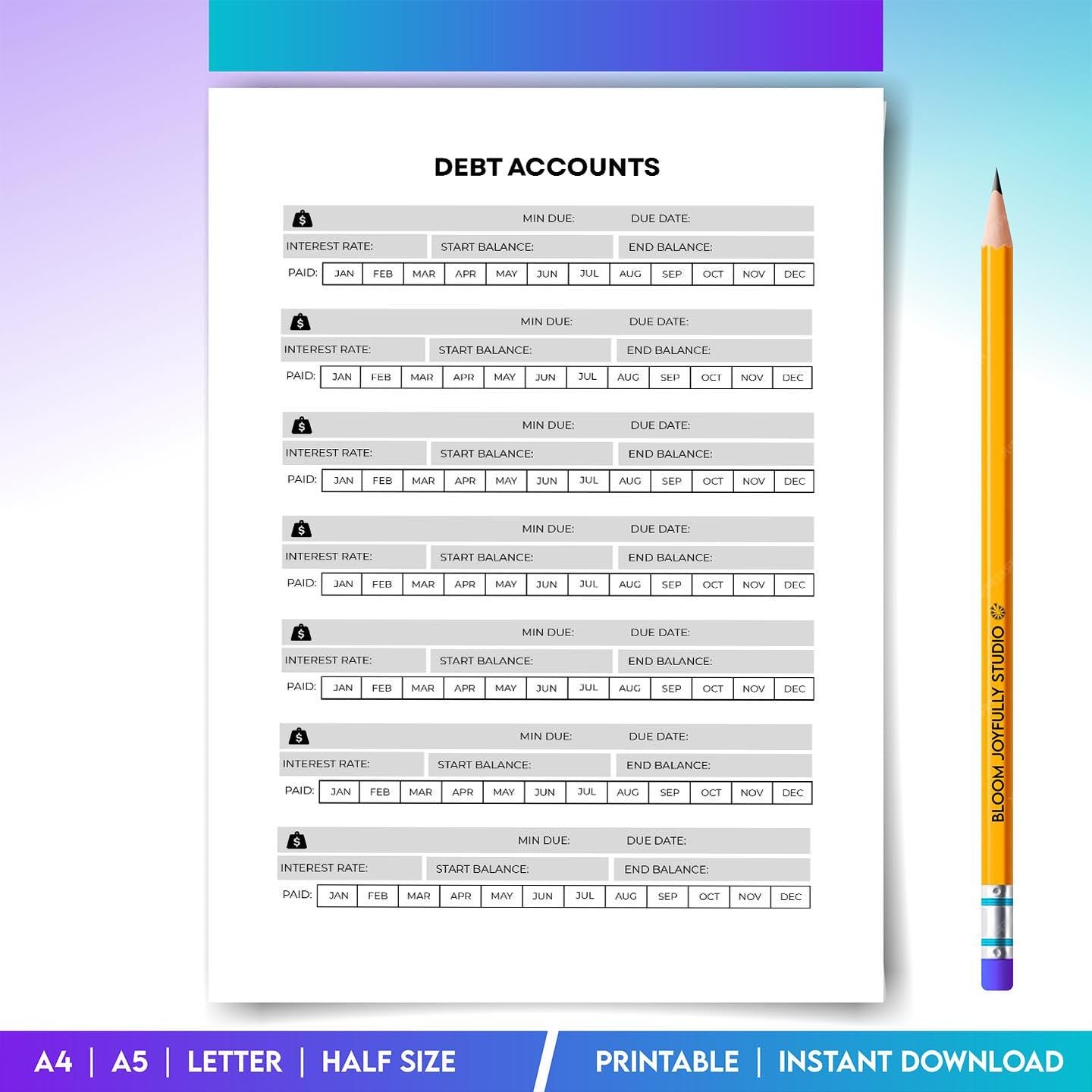 Bill Payment Tracker — Debt Tracker PRINTABLE, Debt Payment Log, Bill & Loan Payoff Planner, Budget Plan, I... | Bloom Joyfully printable