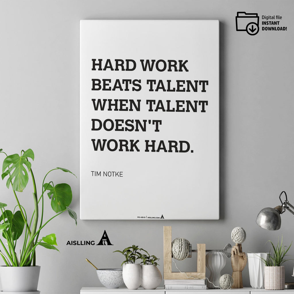Aislling — Motivational Wall Art Home, Office, or Sports Room, Sports Art Tim Notke Quote "Hard Work Beats ... | Aislling printable