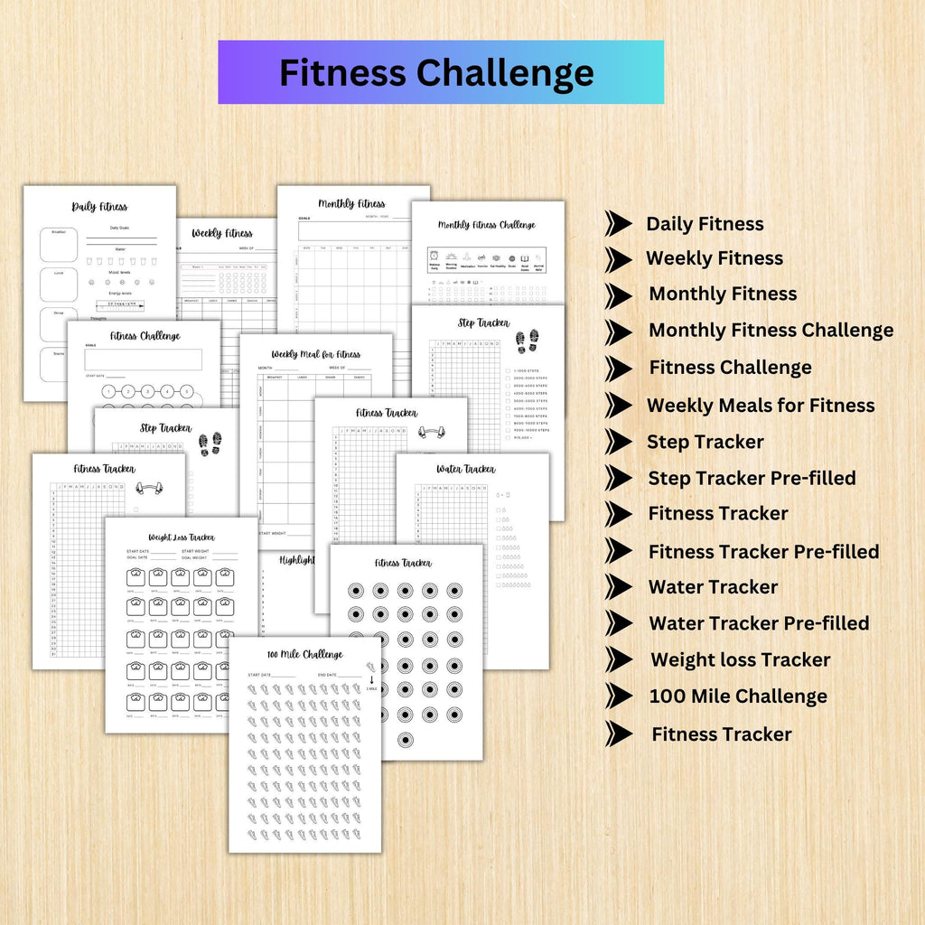 Digital Fitness — FITNESS Tracker Printable Bundle, Fitness and Wellness Tracker, Weightloss Tracker Bundle... | Nutri Track printable