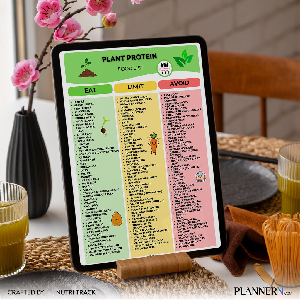 Grocery List — Plant Protein Food List Printable, High Protein Plant, Based Foods Chart, Vegan Protein Guid... | Nutri Track printable