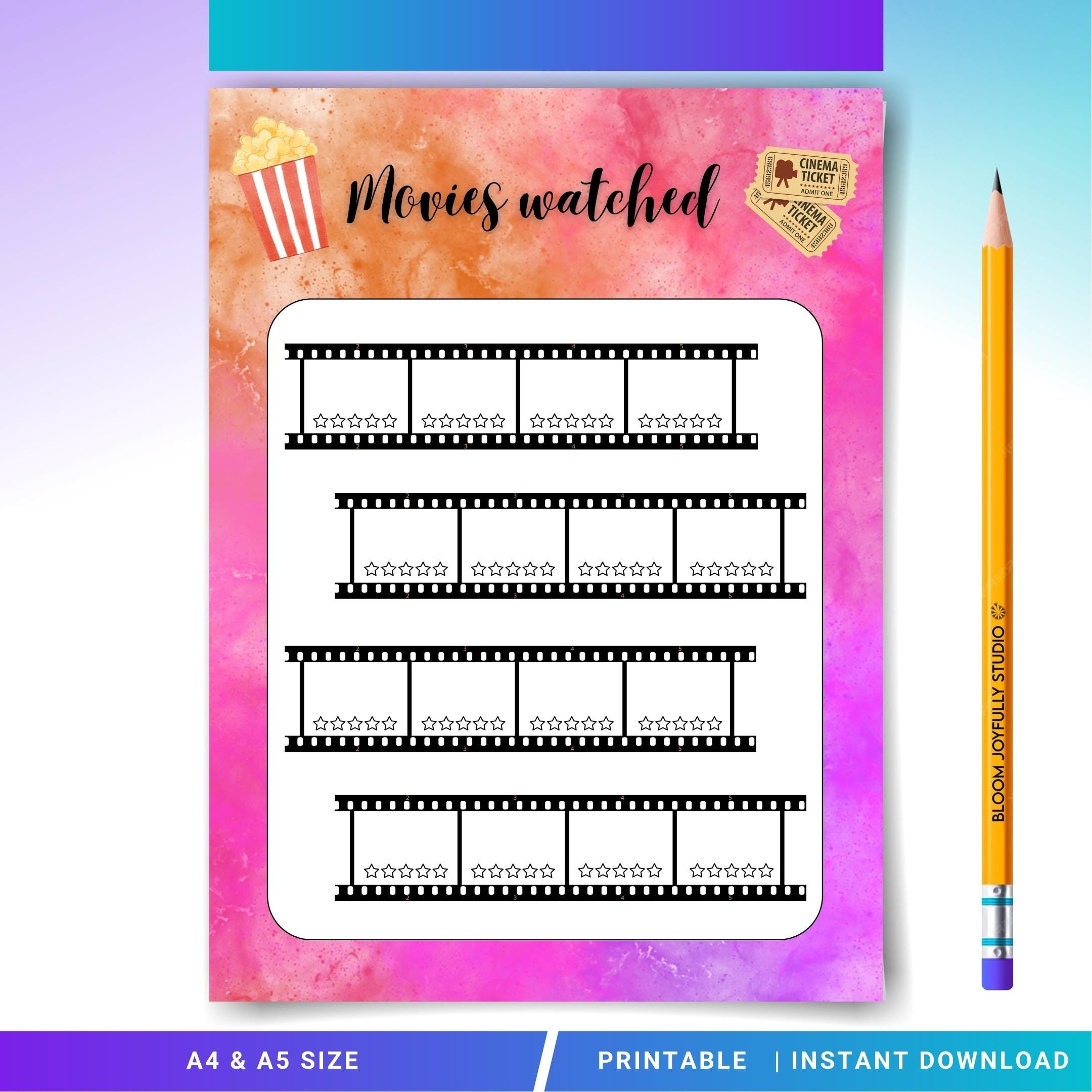 Digital Movie Track — Movies Tracker PRINTABLE, Entertainment Planner, Track Movies watched, Movie Log, Pri... | Bloom Joyfully printable