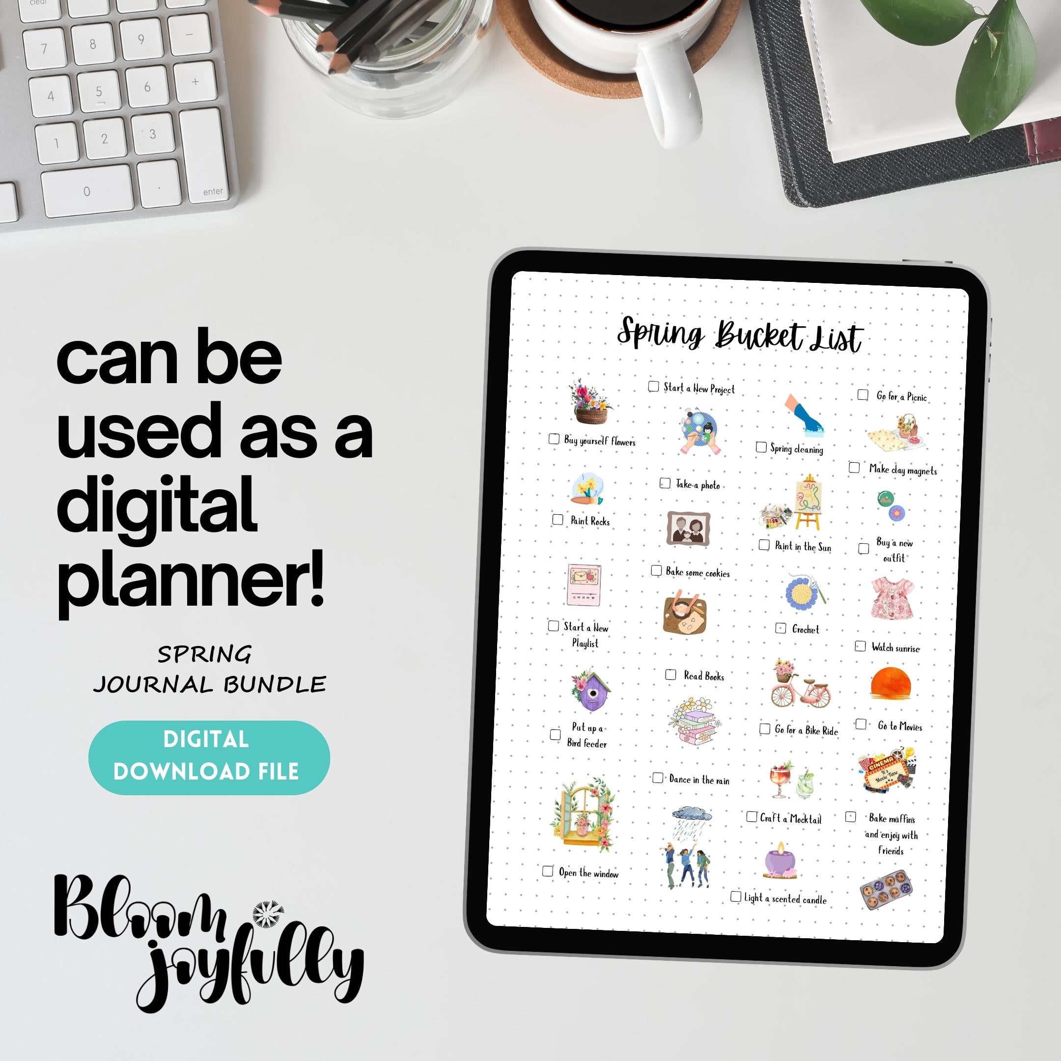 Daily Journal Print — Spring Journal Bundle, Spring Blossom Journal PRINTABLE, Seasonal Planner, Spring Buc... | Mindfulness printable