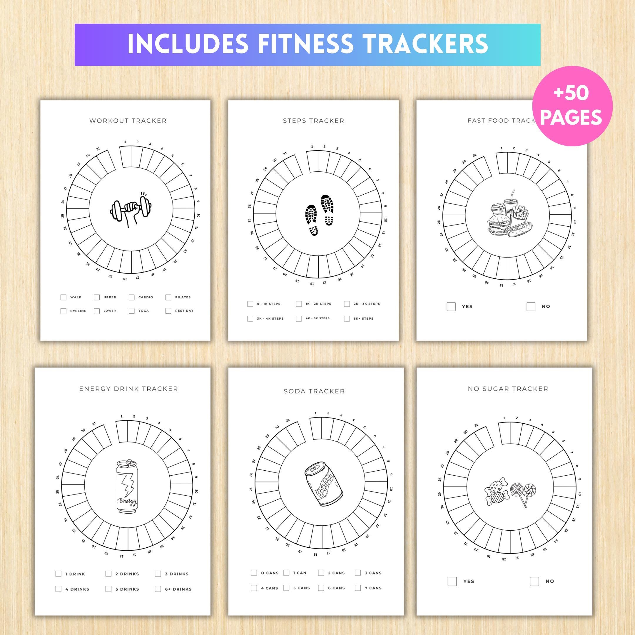 Daily Fitness Plan — FITNESS Tracker Printable Bundle, Health & Workout Planner, Fitness Tracker Kit, Worko... | Nutri Track printable