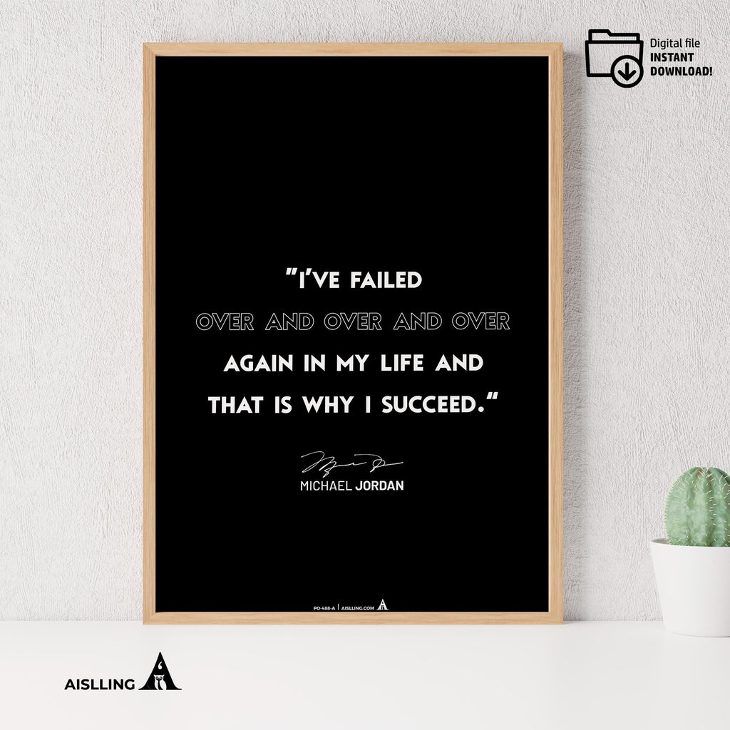 Athlete Quote — Michael Jordan Quote Printable Wall Art, "I've Failed Over and Over", Motivational Basketba... | Aislling printable