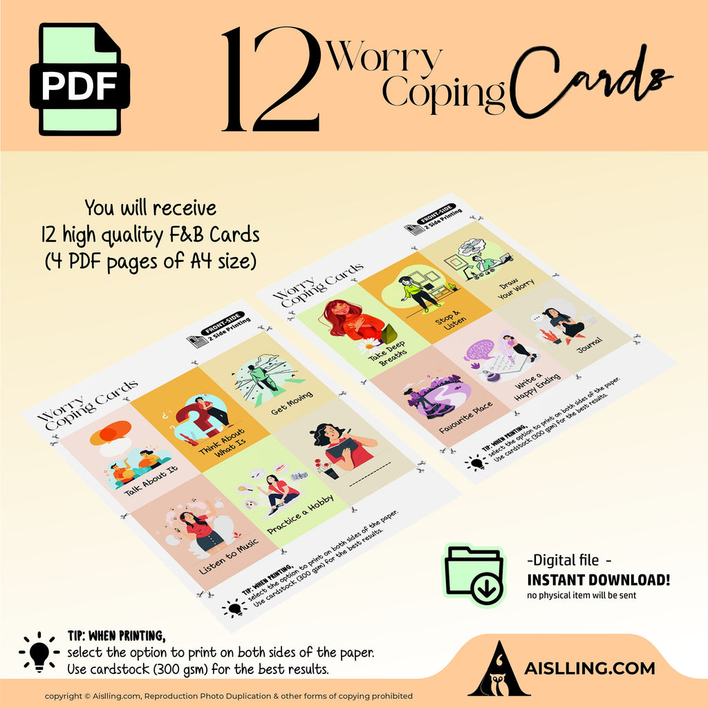 Adhd Worksheets — Worry Coping Cards Therapy Tools Mindfulness Cards Therapy Office Decor Social Psychology... | Mindfulness printable