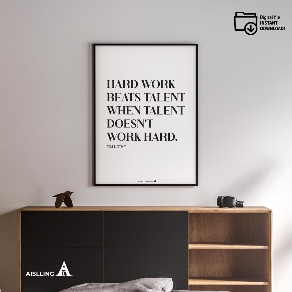 Aislling — Motivational Wall Art Home, Office, or Sports Room, Sports Art Tim Notke Quote "Hard Work Beats ... | Aislling printable